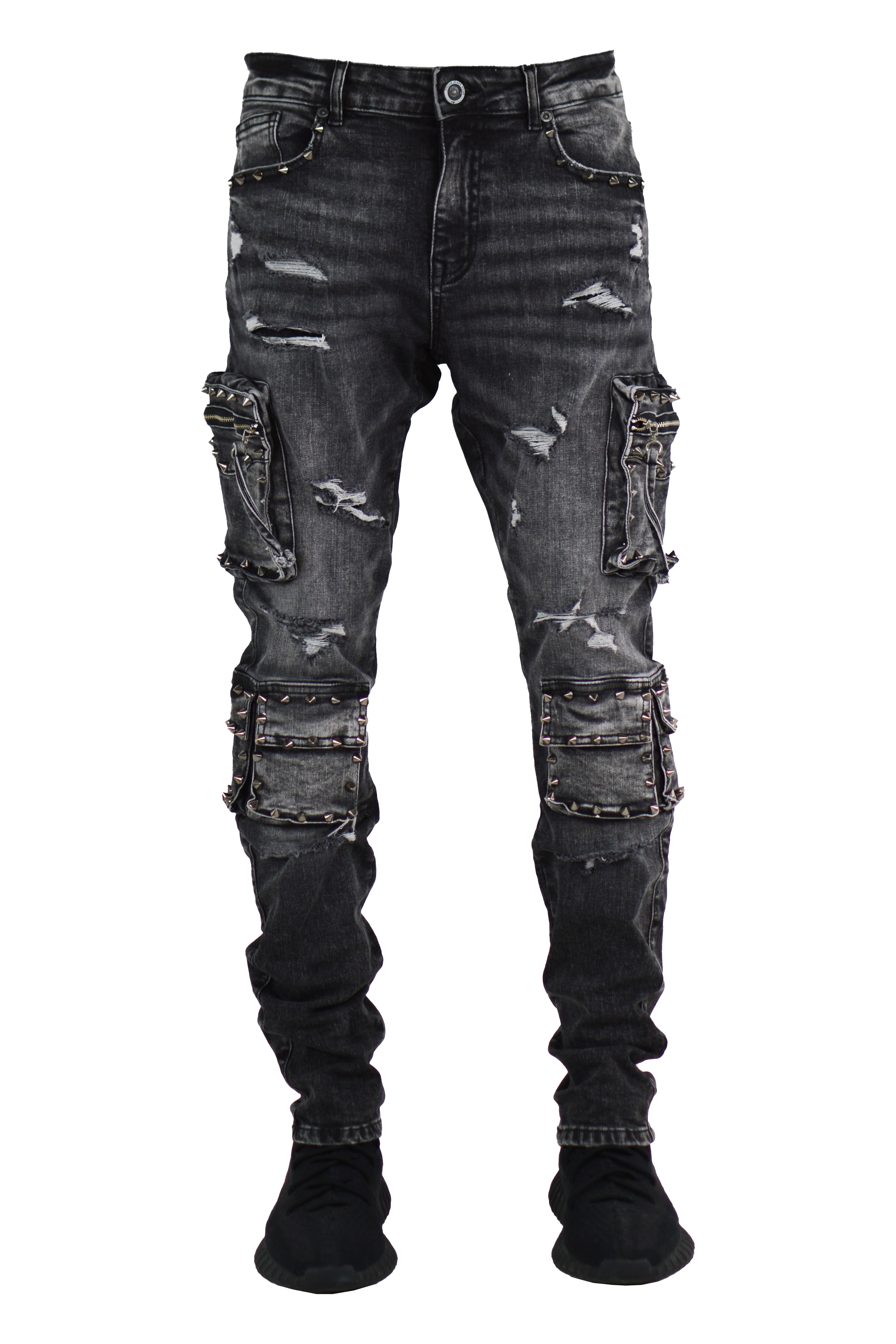 "Stud" Distressed Denim - Black Wash
