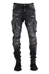 "Stud" Distressed Denim - Black Wash