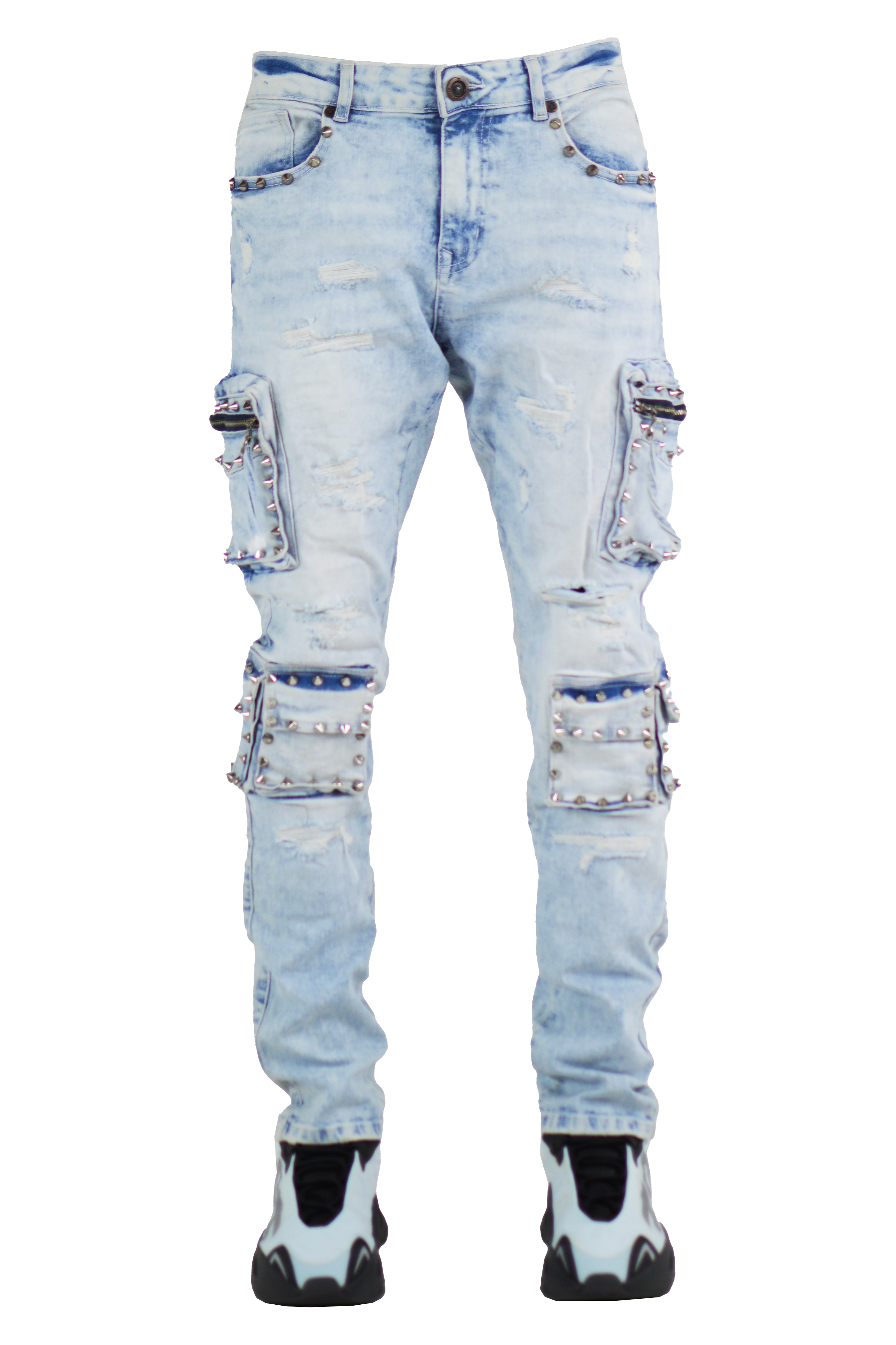 "Stud" Distressed Denim - Ice Blue