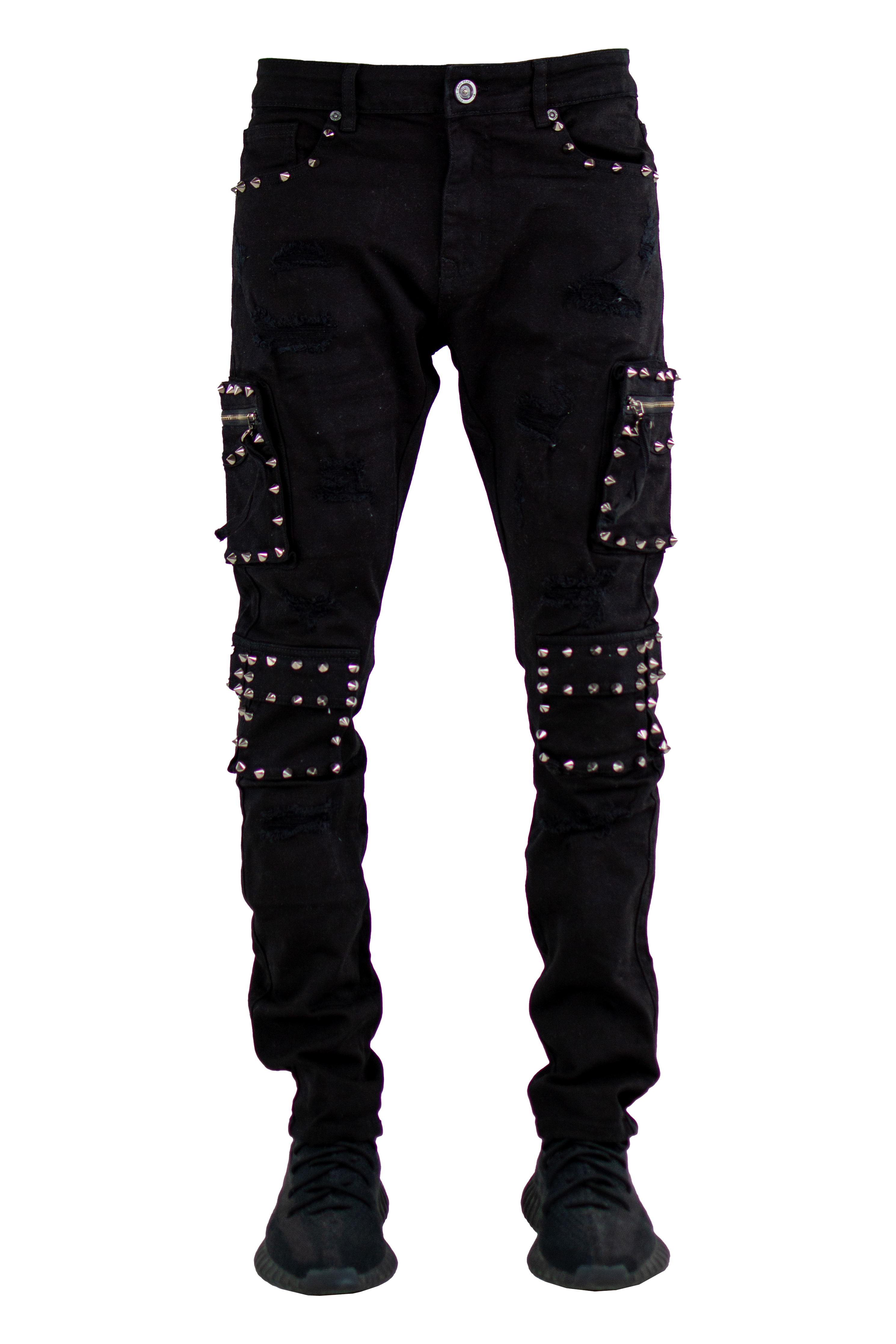 "Stud" Distressed Denim - Jet Black