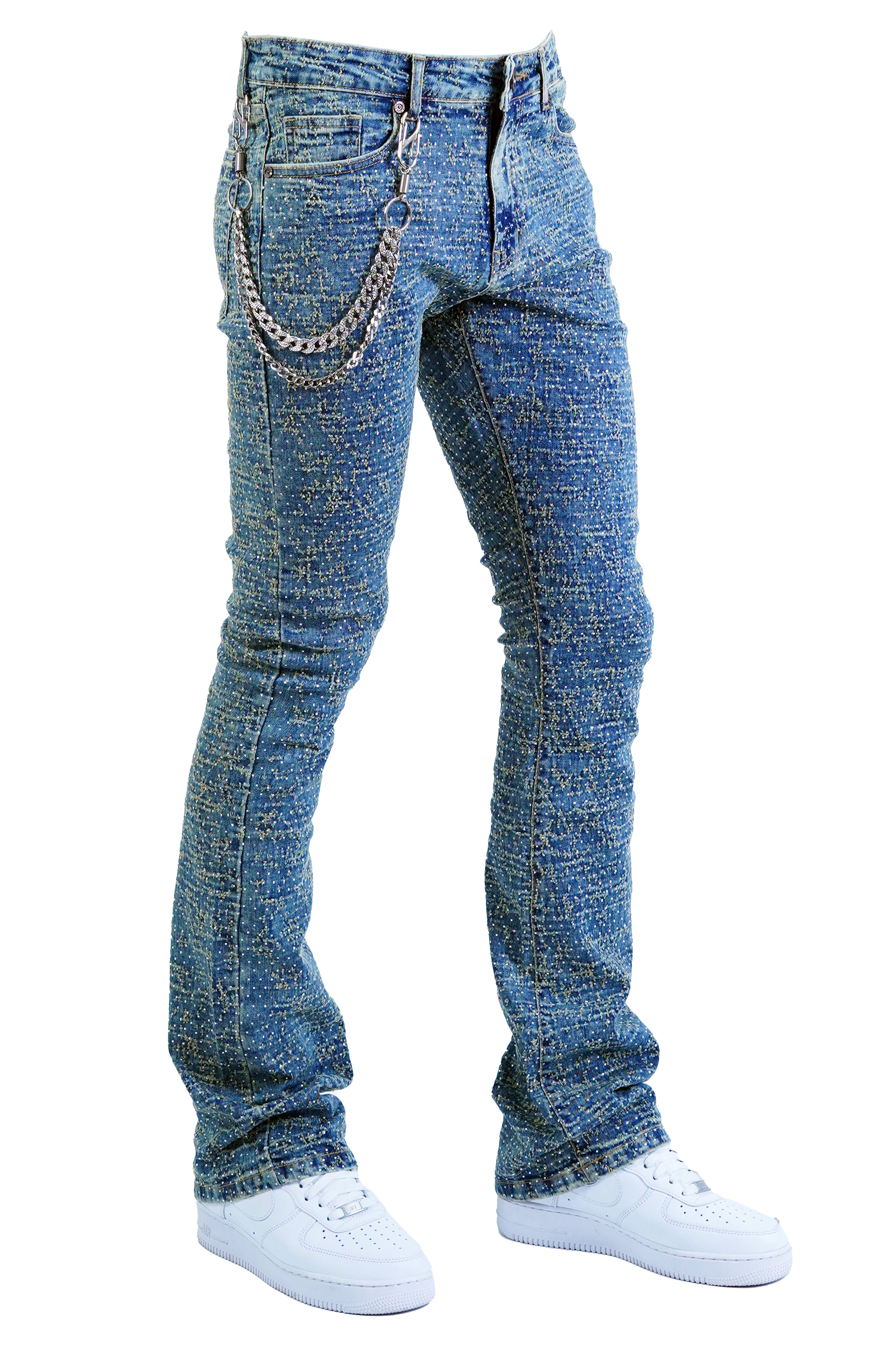"Lazered" Stacked Denim - Artic Blue