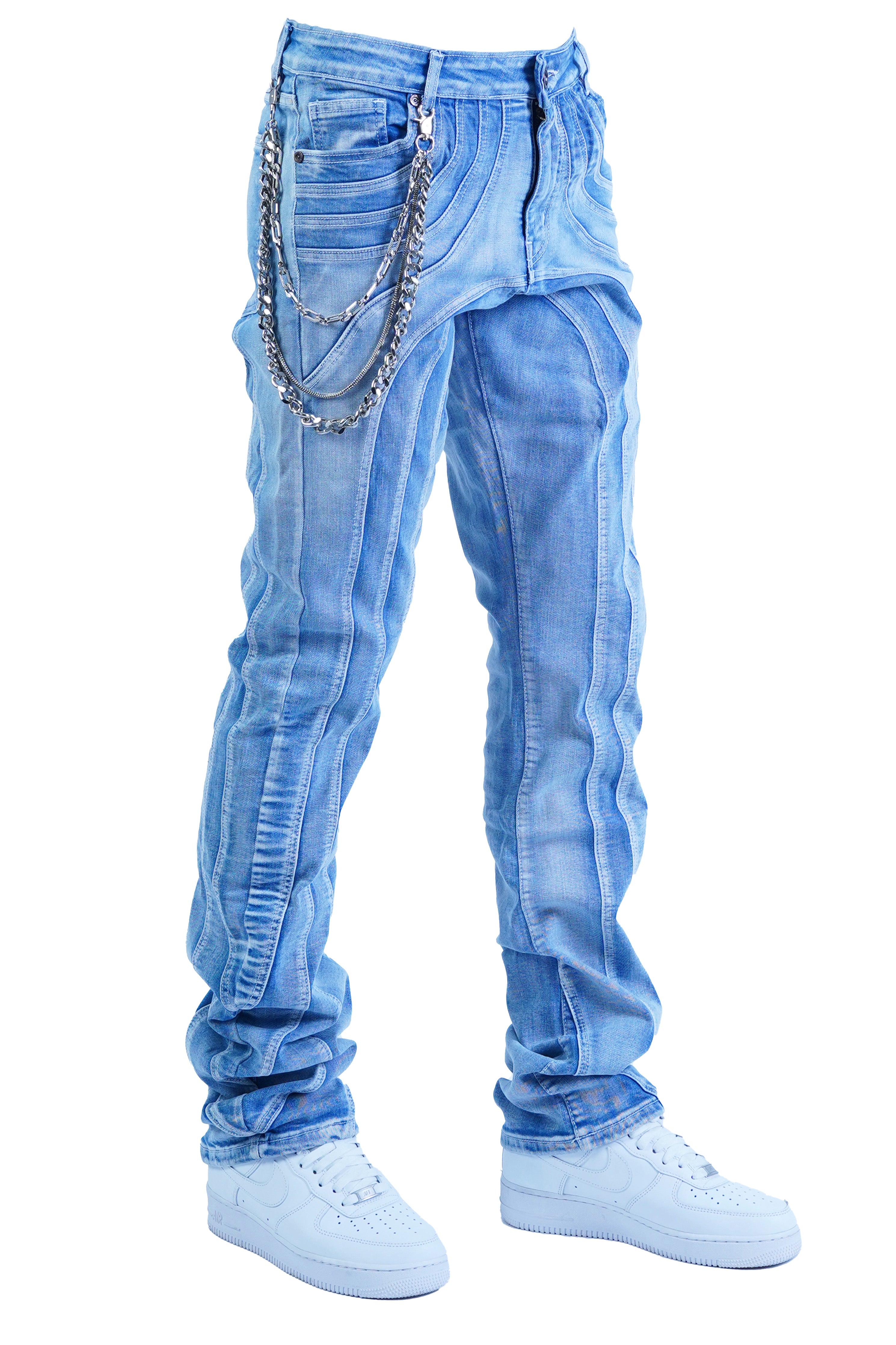 "Raceway" Stacked Denim - Ice Blue