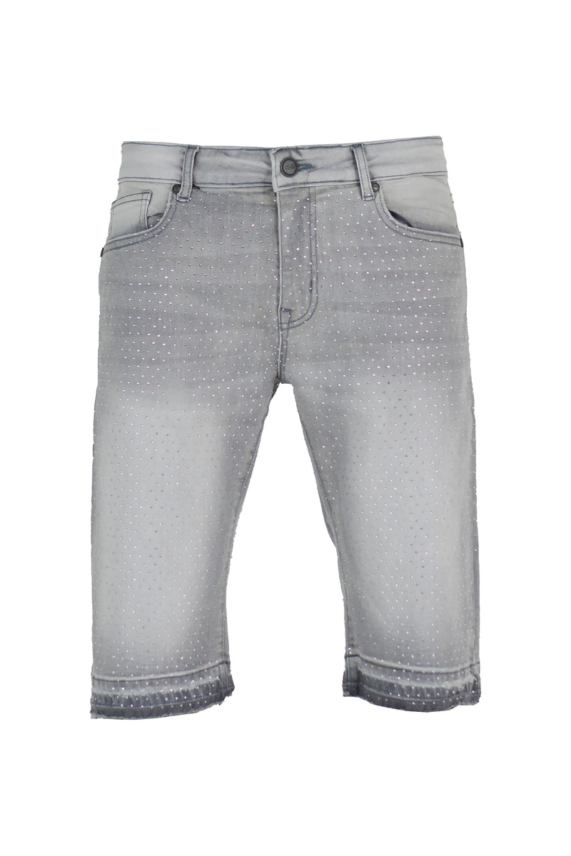Stone Denim Shorts - Light Grey