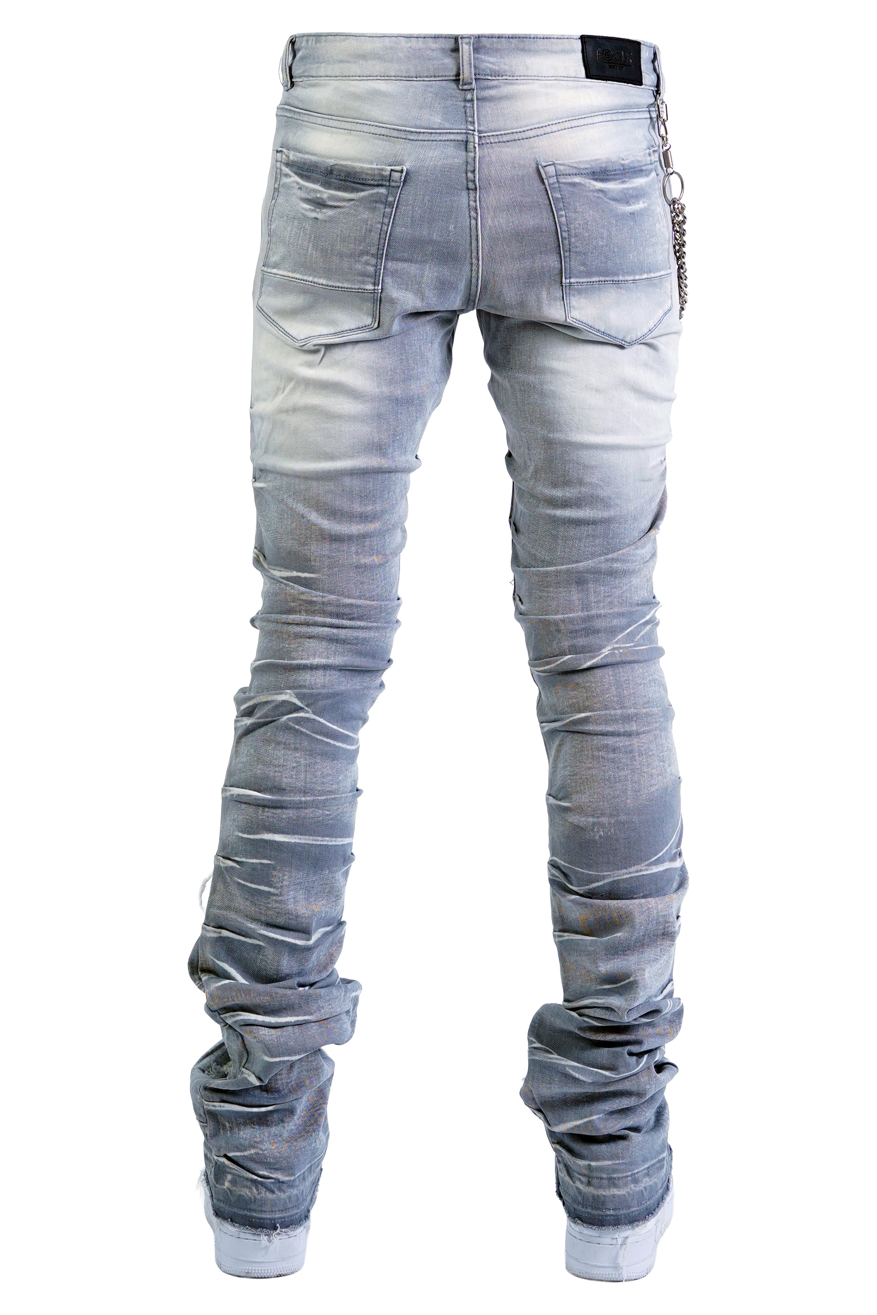 "Embellished" Stacked Denim - Grey