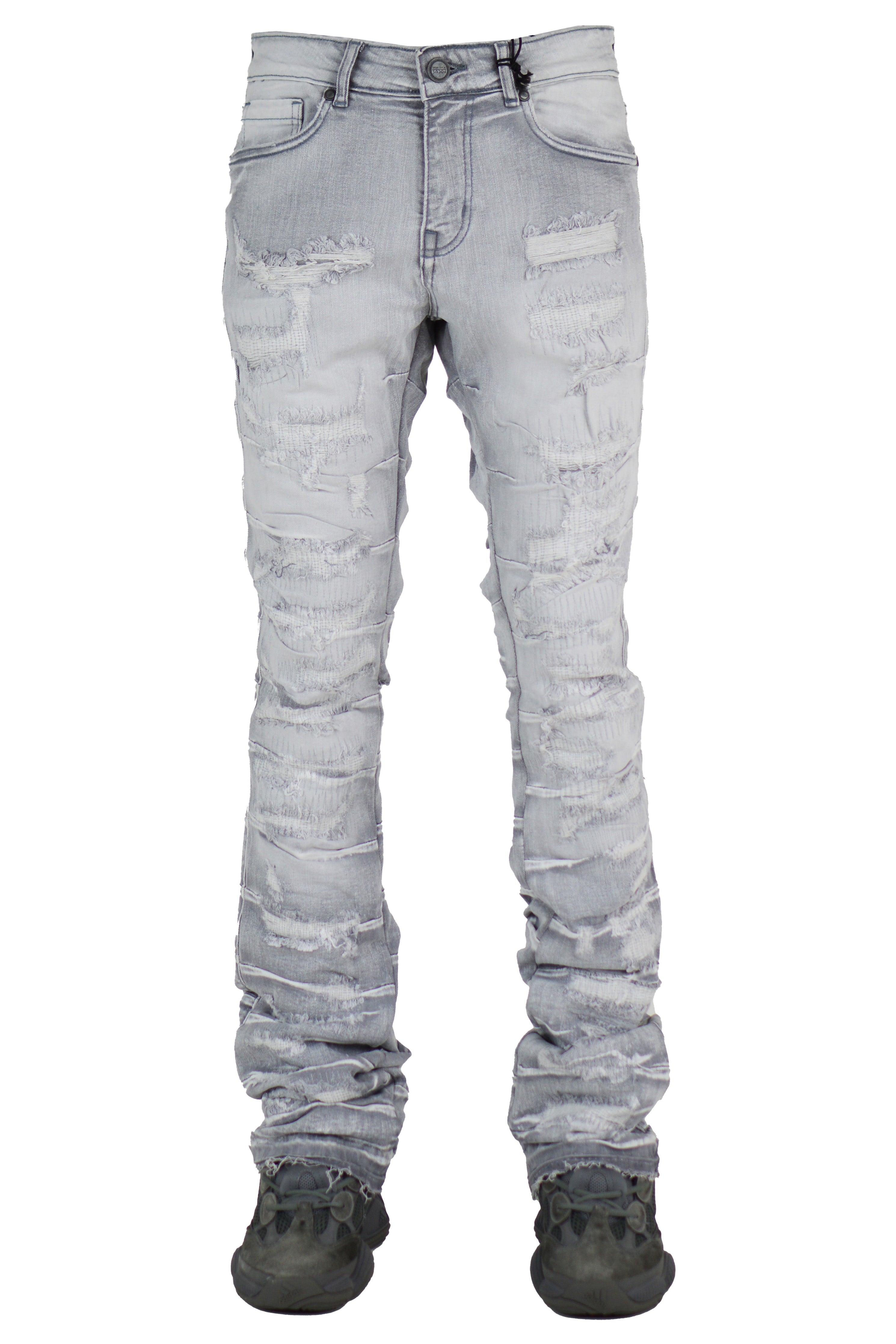 "Embellished" Stacked Denim - Grey