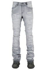 "Embellished" Stacked Denim - Grey