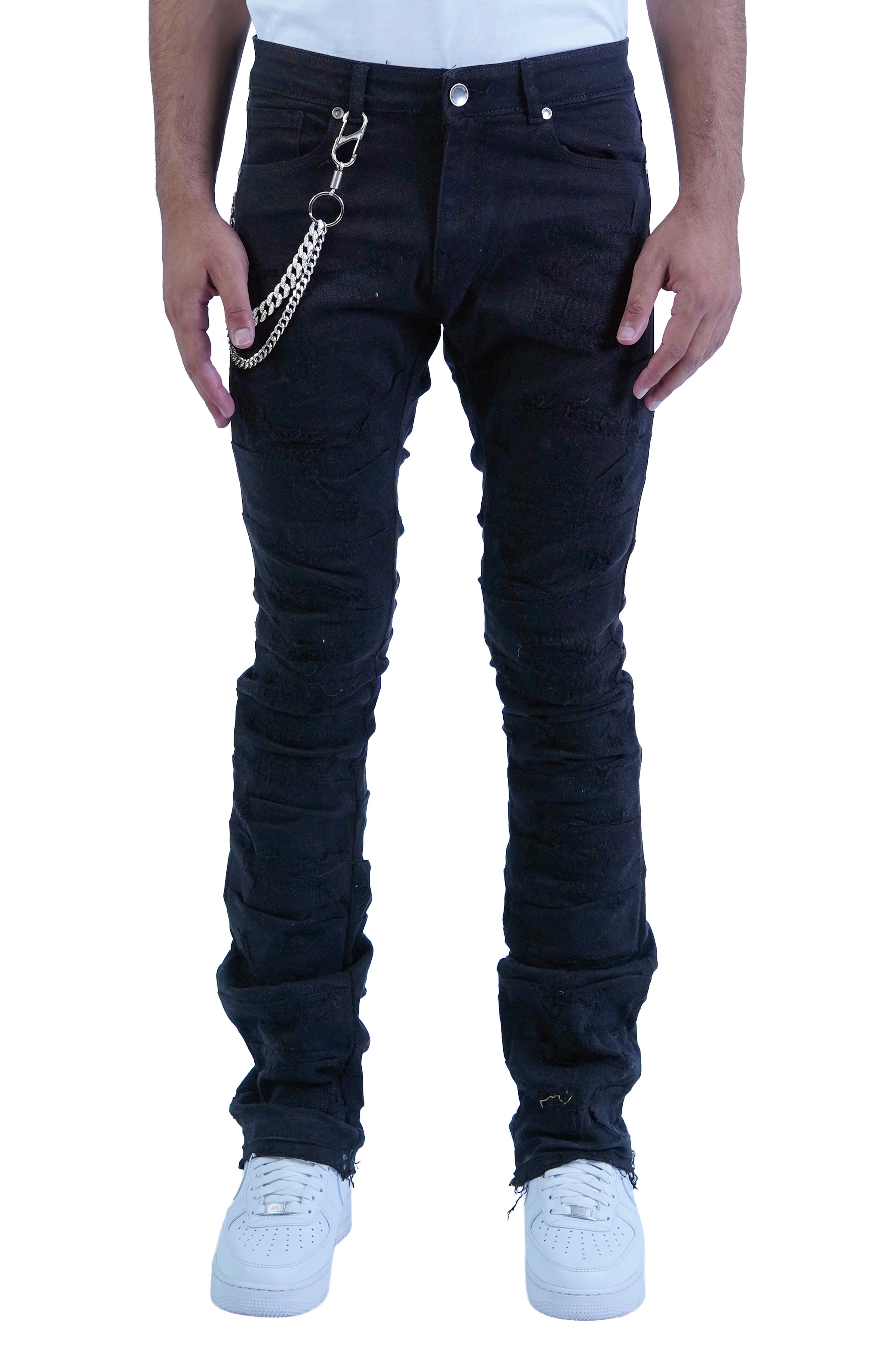 "Embellished" Stacked Denim - Jet Black