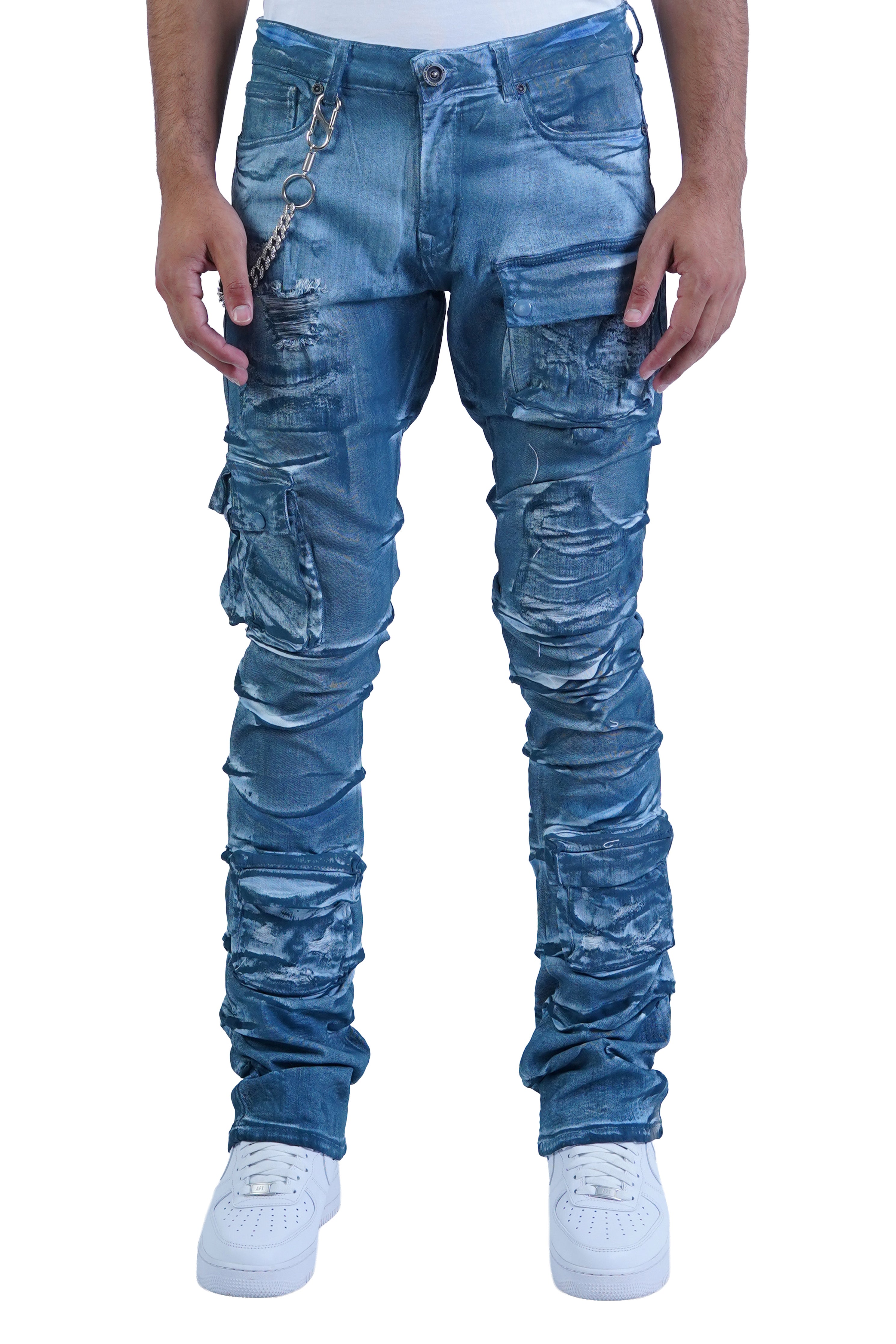 "Azul" Cargo Stacked Denim