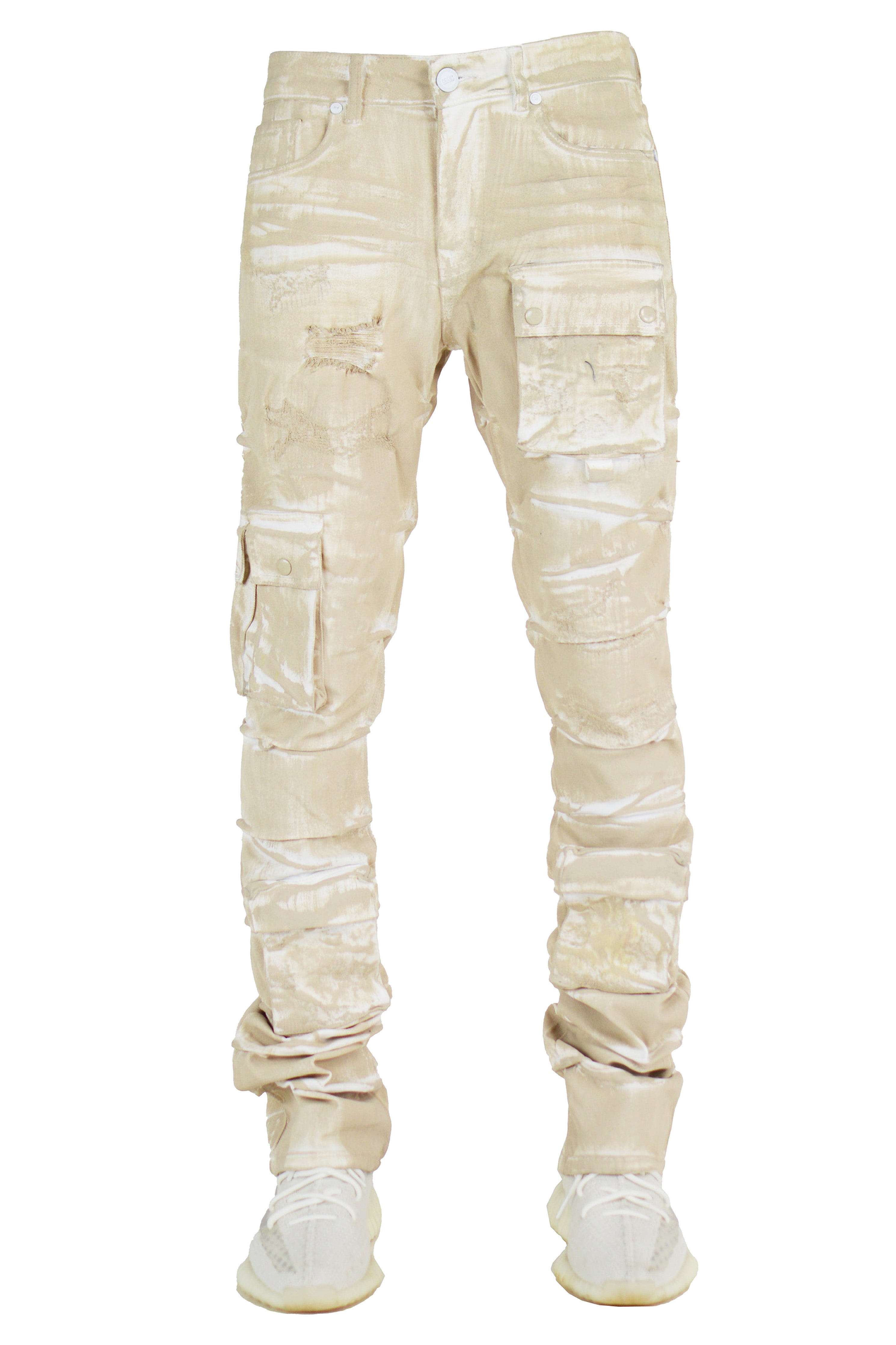 "Beige" Cargo Stacked Denim