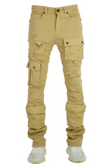 "Khaki" Cargo Stacked Denim