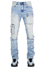 "Light Wash" Cargo Stacked Denim