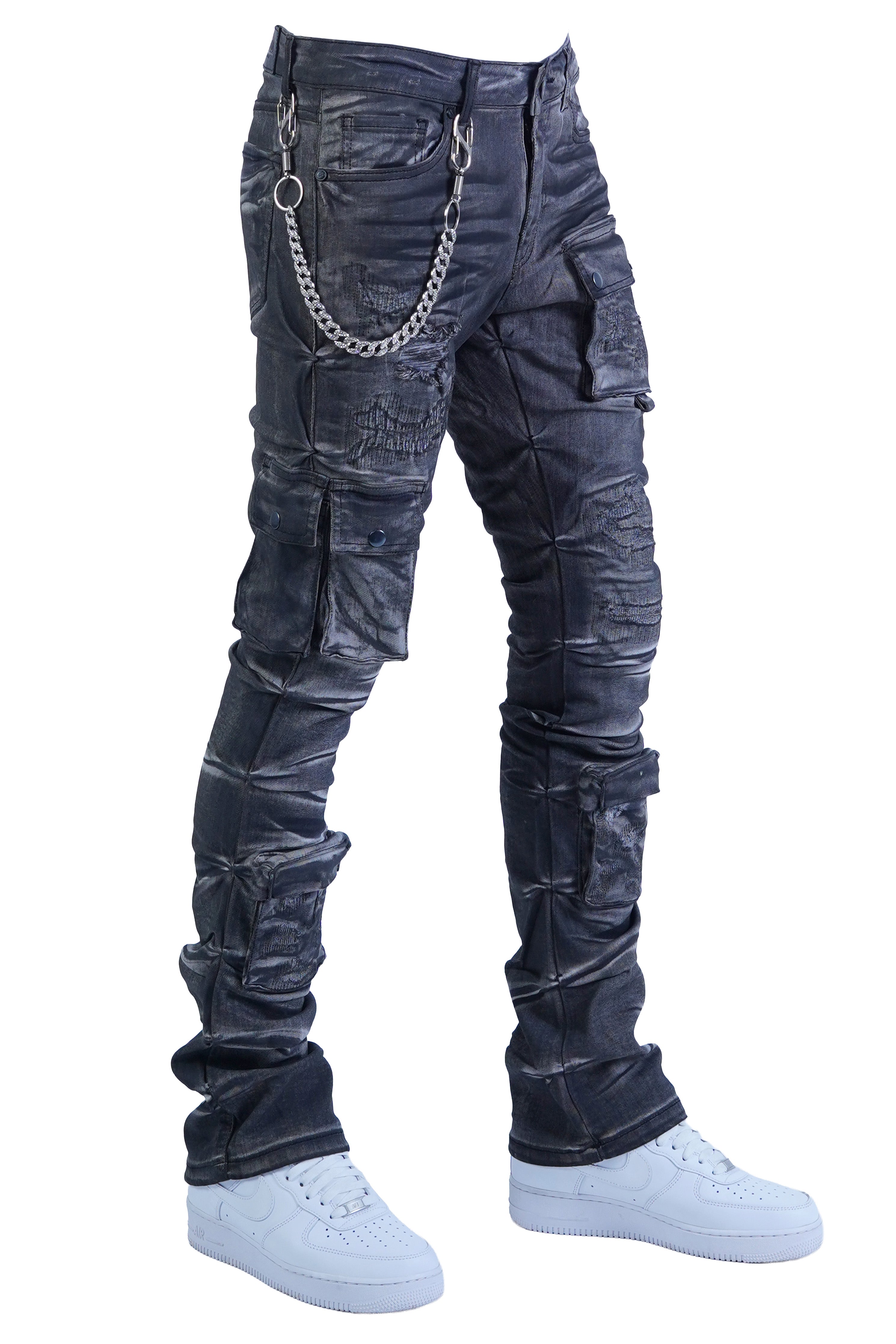 "Graphite" Cargo Stacked Denim
