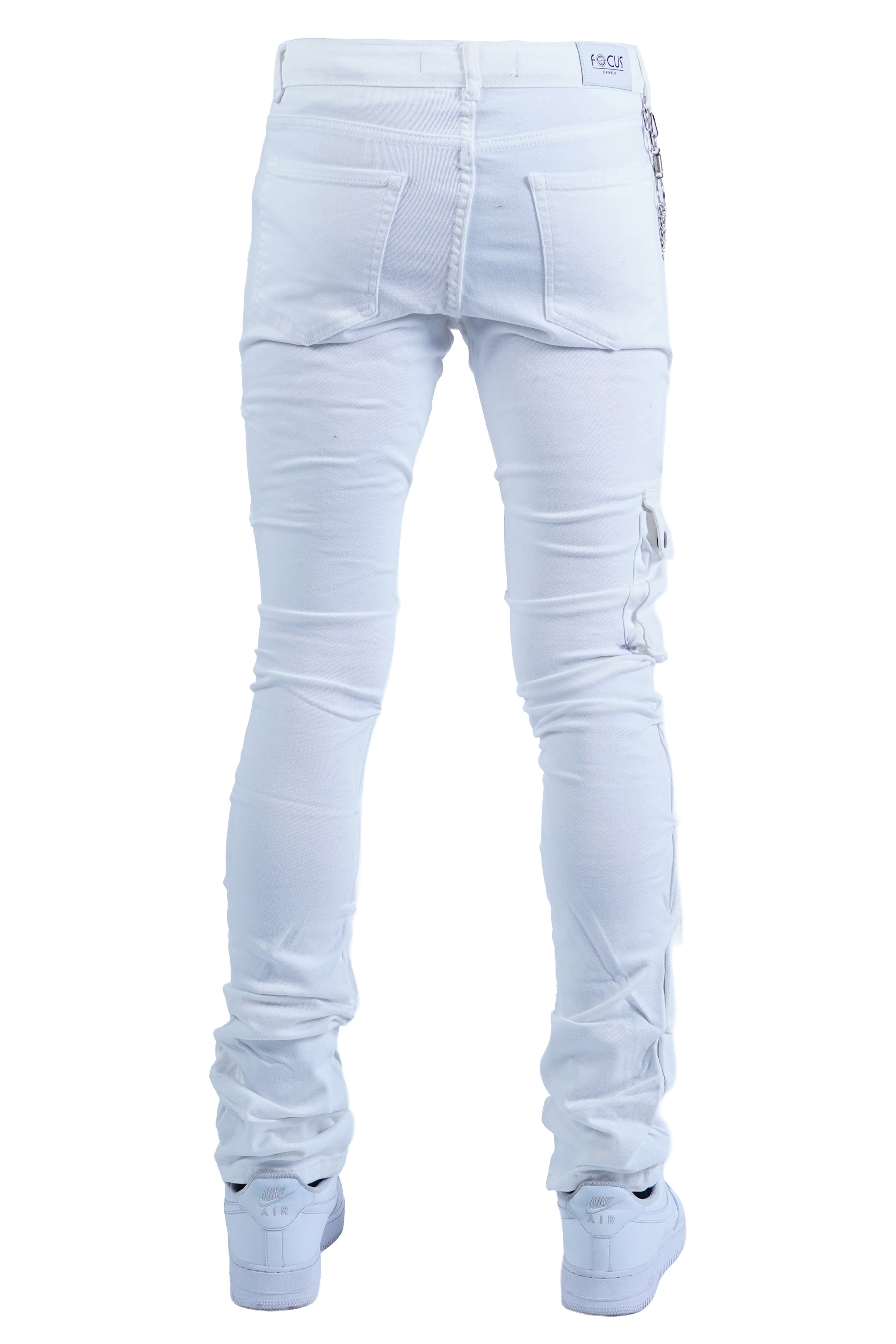 "White" Cargo Stacked Denim