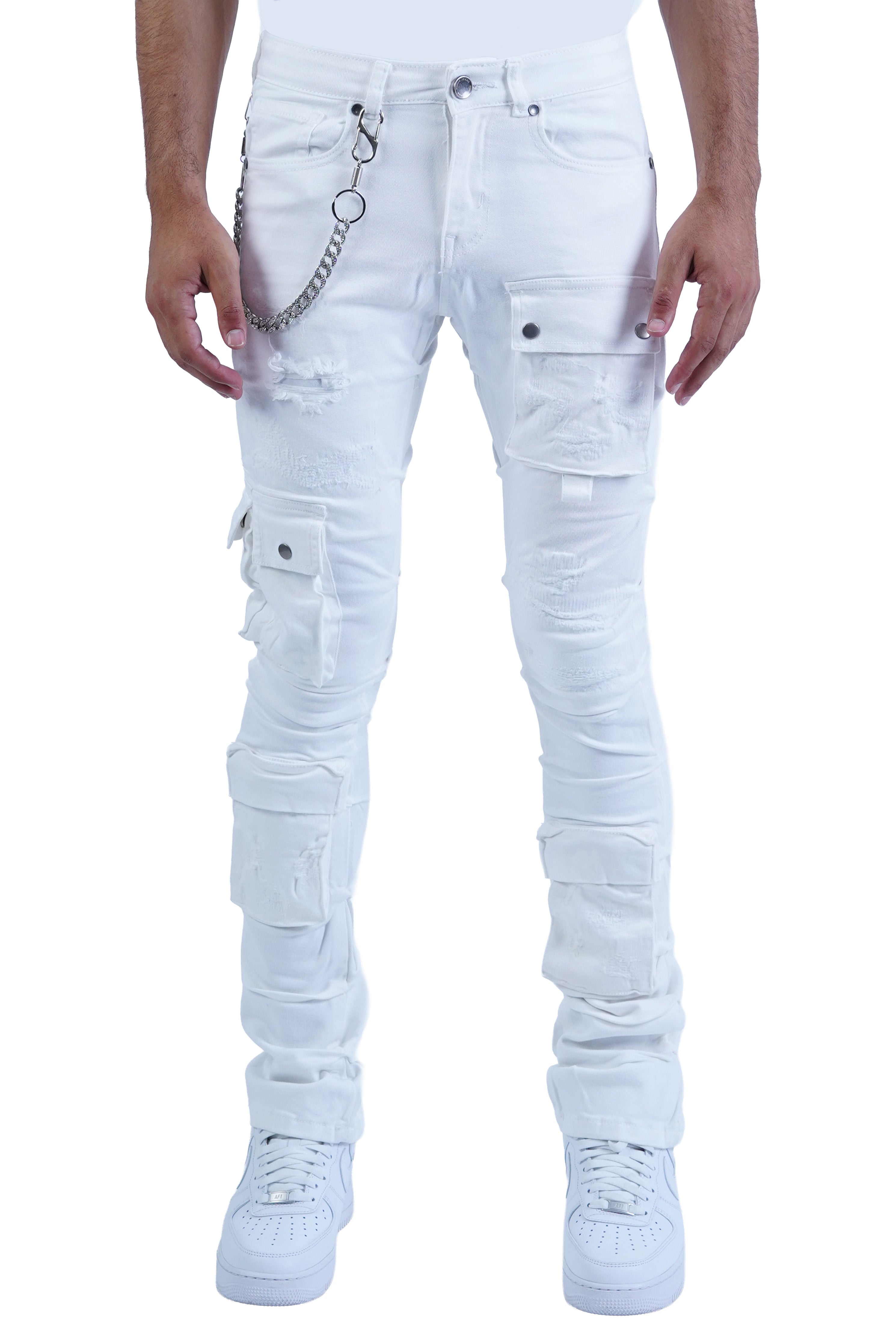 "White" Cargo Stacked Denim