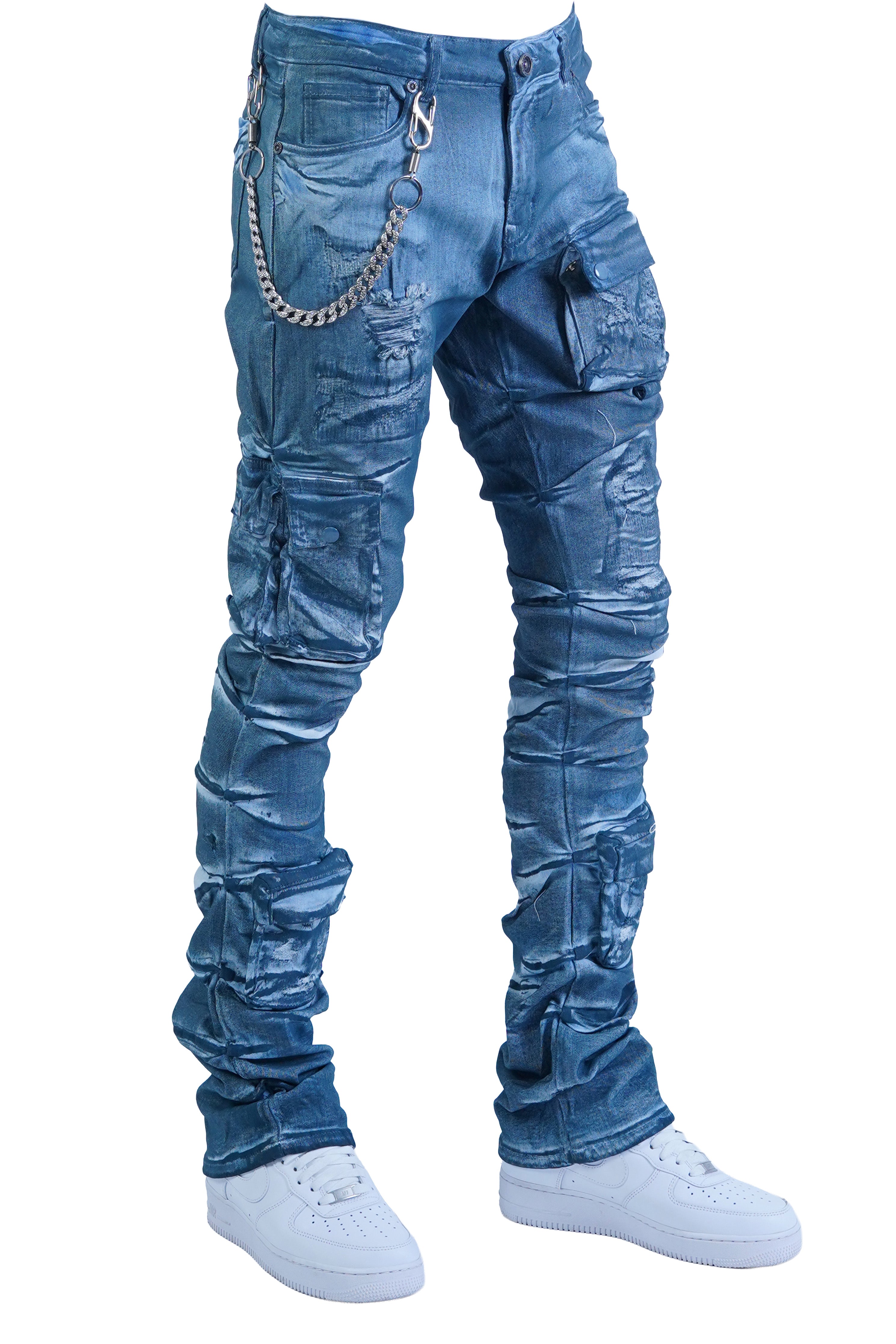 "Azul" Cargo Stacked Denim