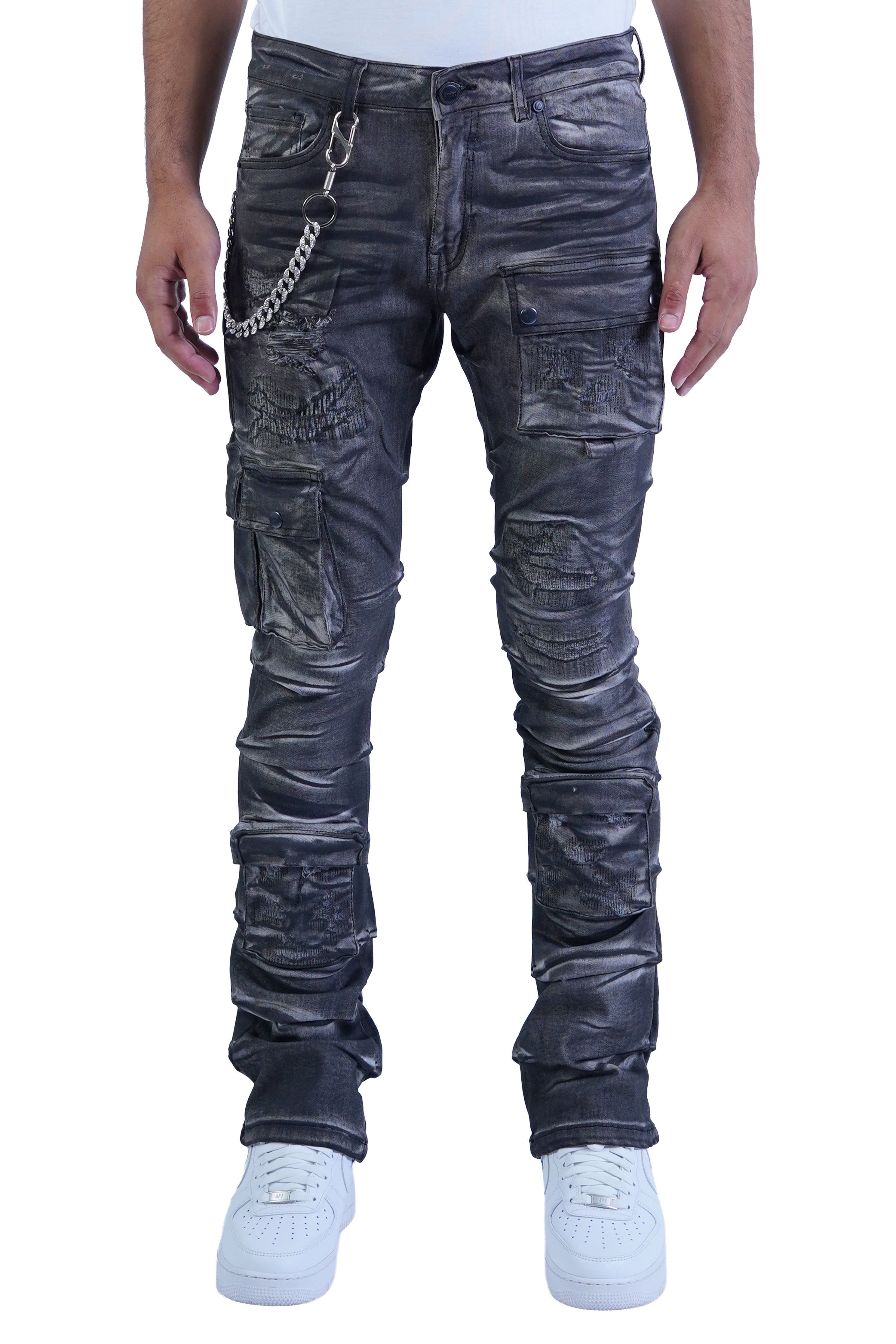 "Graphite" Cargo Stacked Denim