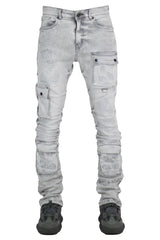 "Light Grey" Cargo Stacked Denim