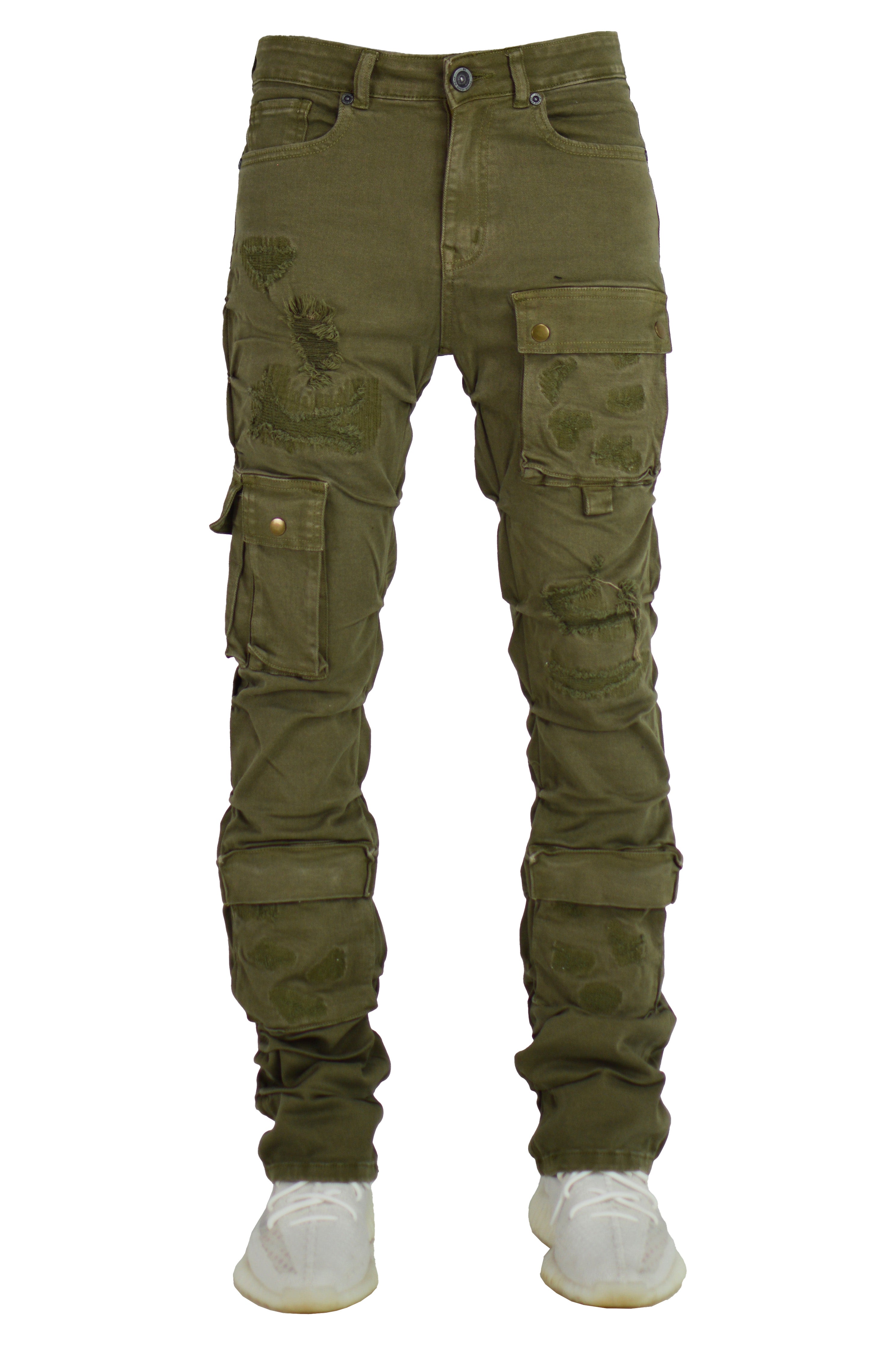 "Olive" Cargo Stacked Denim