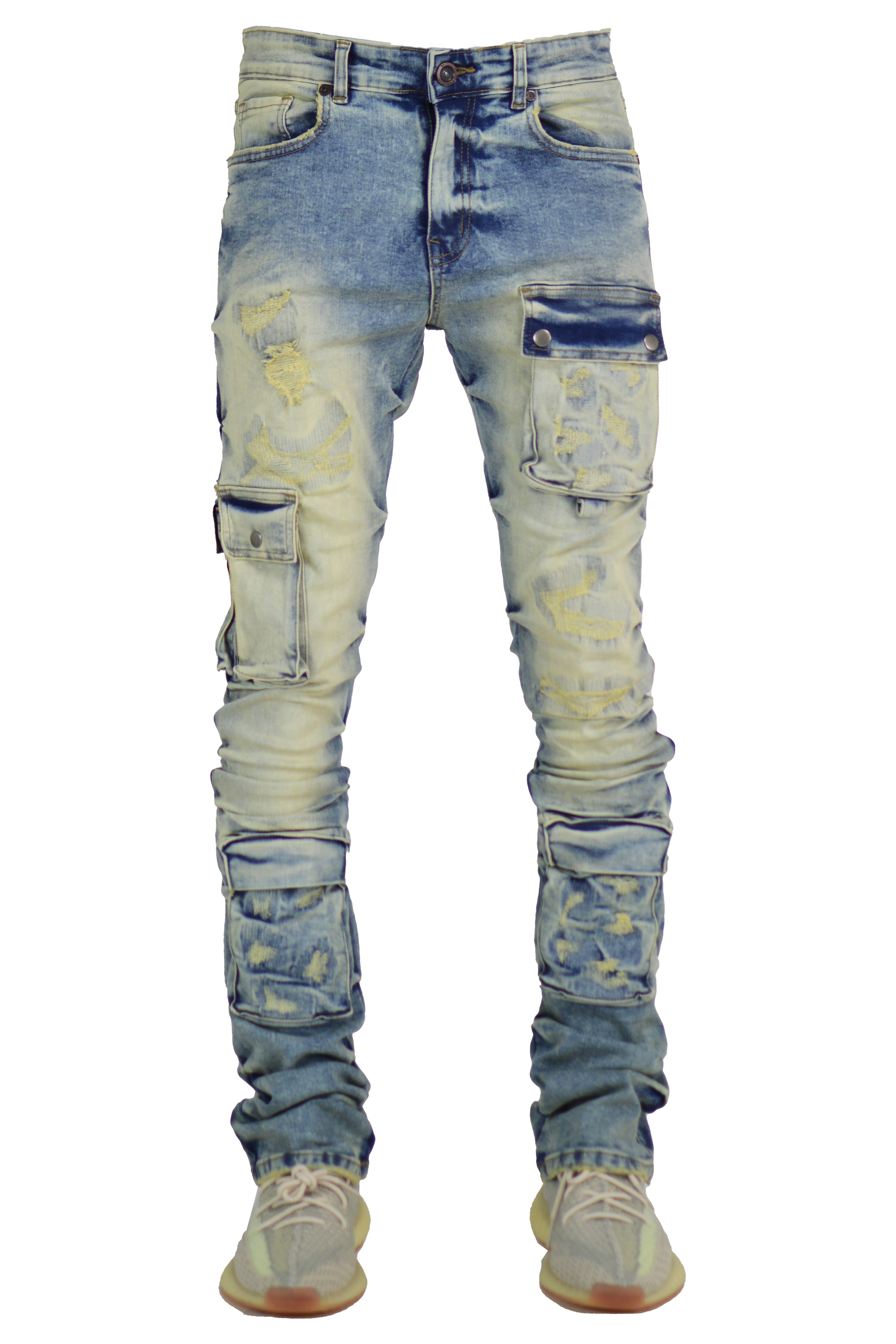 "Seafoam" Cargo Stacked Denim