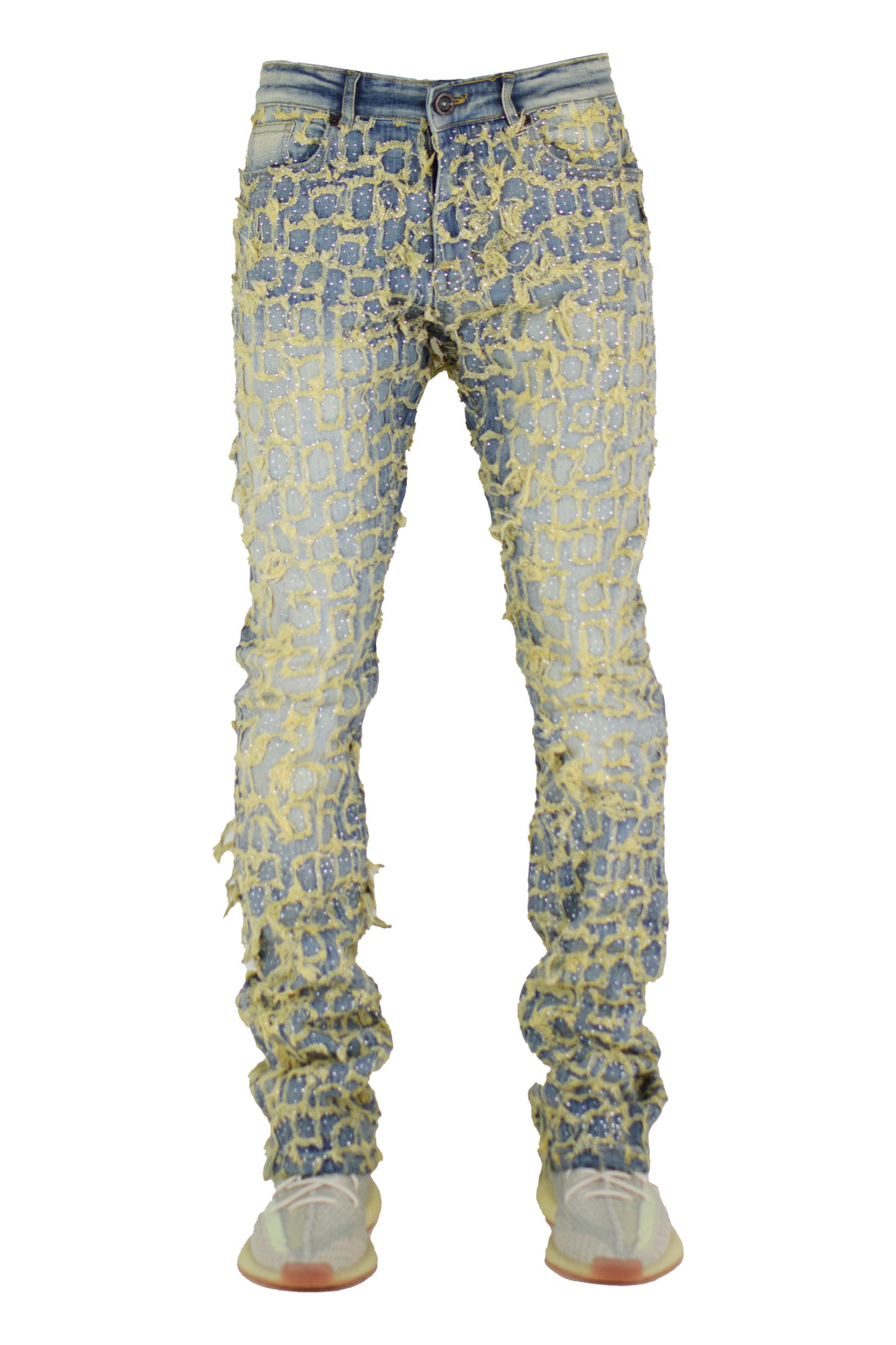 DARK FOG★Vintage Gemstone Ripple Drained Straight JeansDF48 SMOKE RISE Frayed Stack Jean JP23607SK-BBLUE - Shiekh