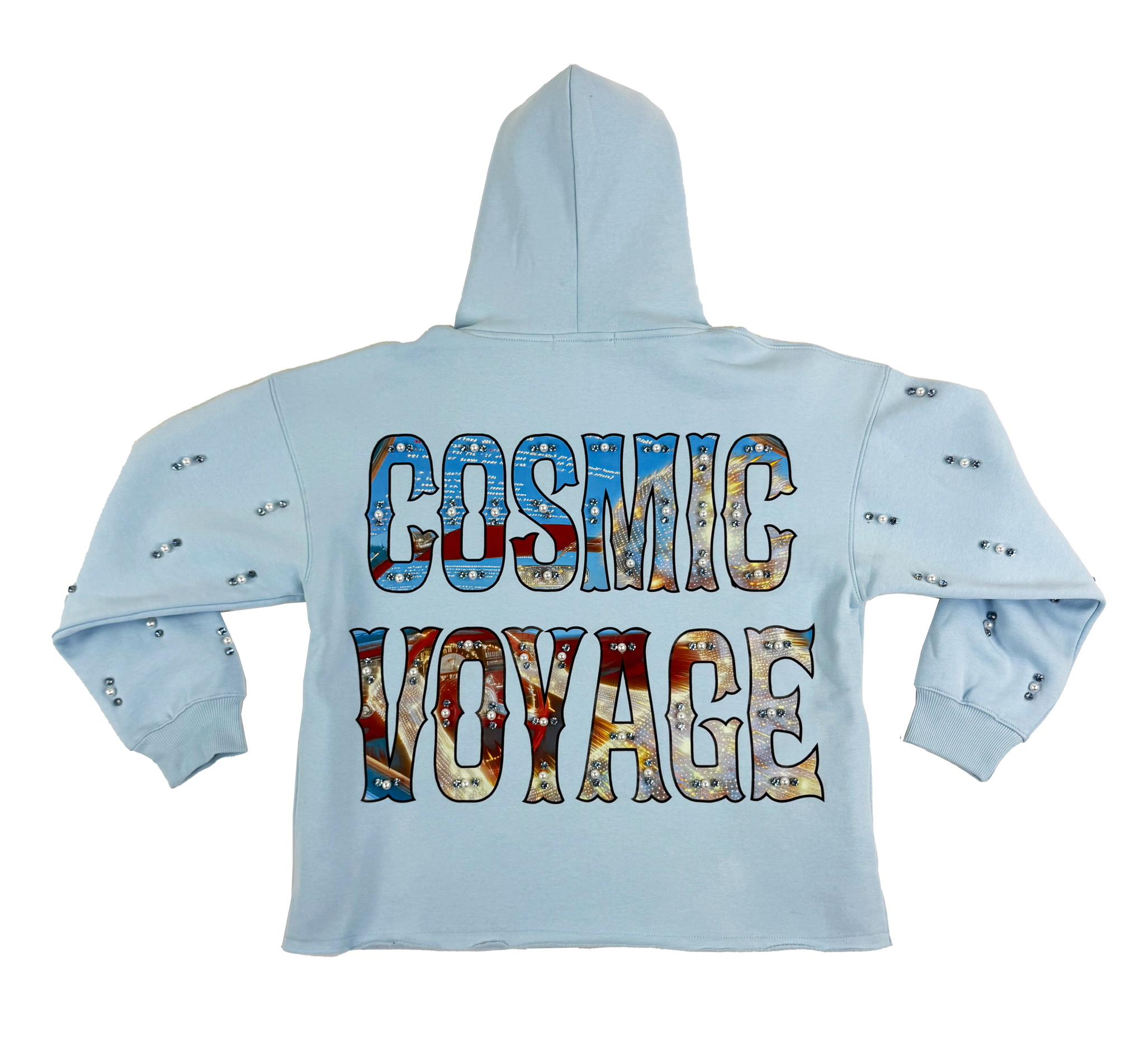 "Racer" Pearl & Rhinestone Hood - Sky