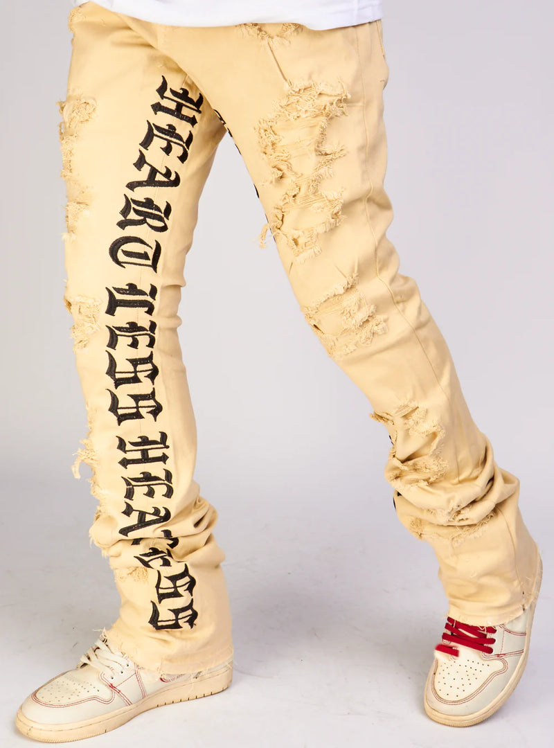 "Heartless" Stacked Denim - Beige