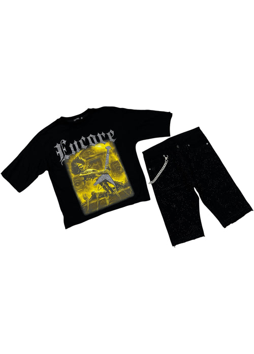 Stone Denim Shorts - Jet Black