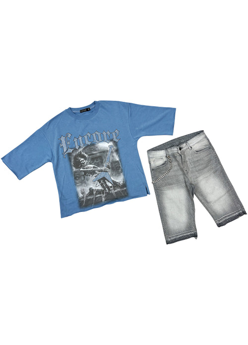 Stone Denim Shorts - Light Grey