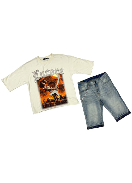 Stone Denim Shorts - Vintage