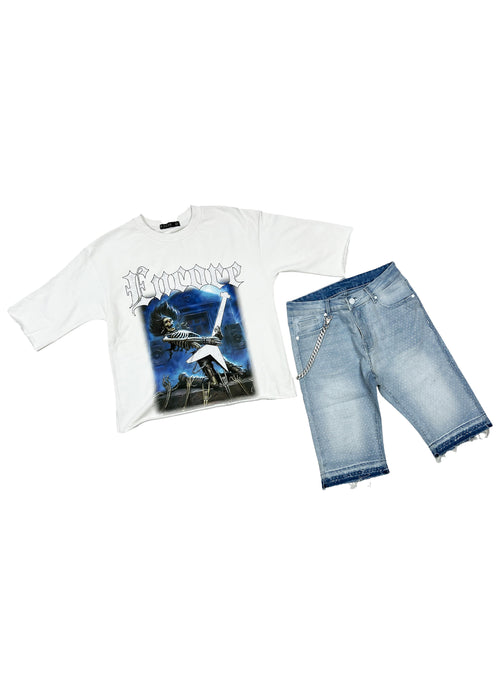 Stone Denim Shorts - Ice Blue
