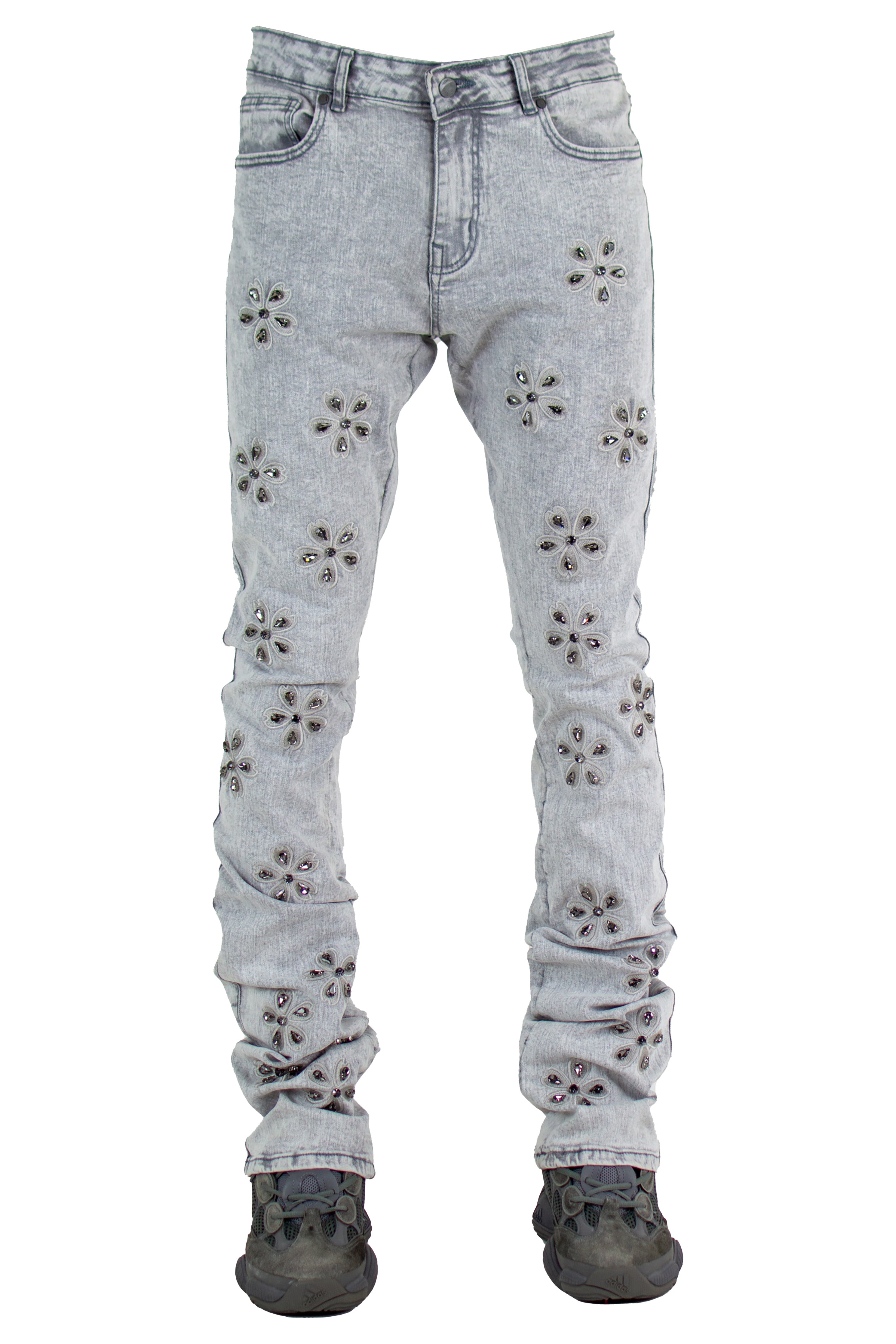 "Crystal" Stacked Denim - Grey