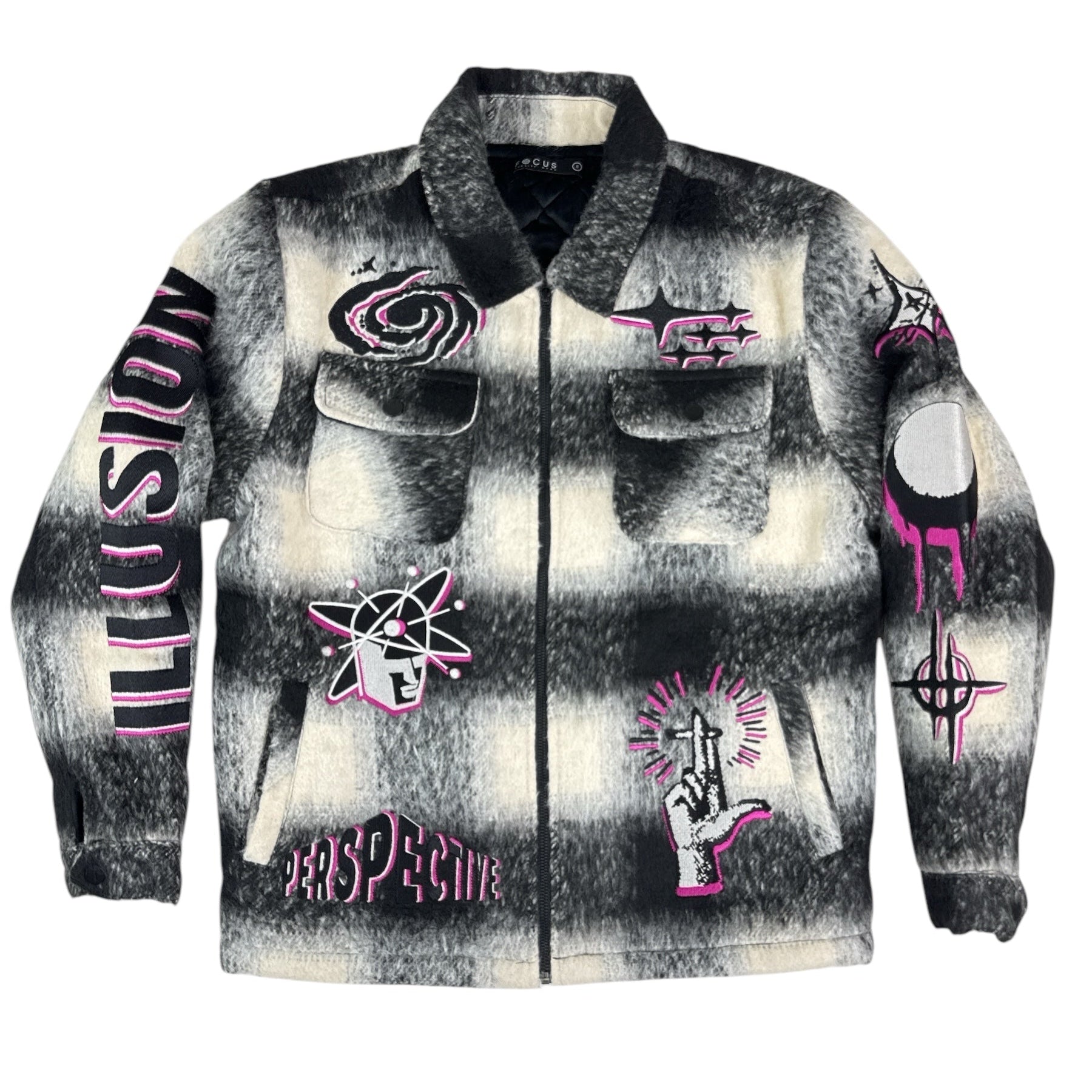 "Illusion" Plaid Jacket - Black/Pink