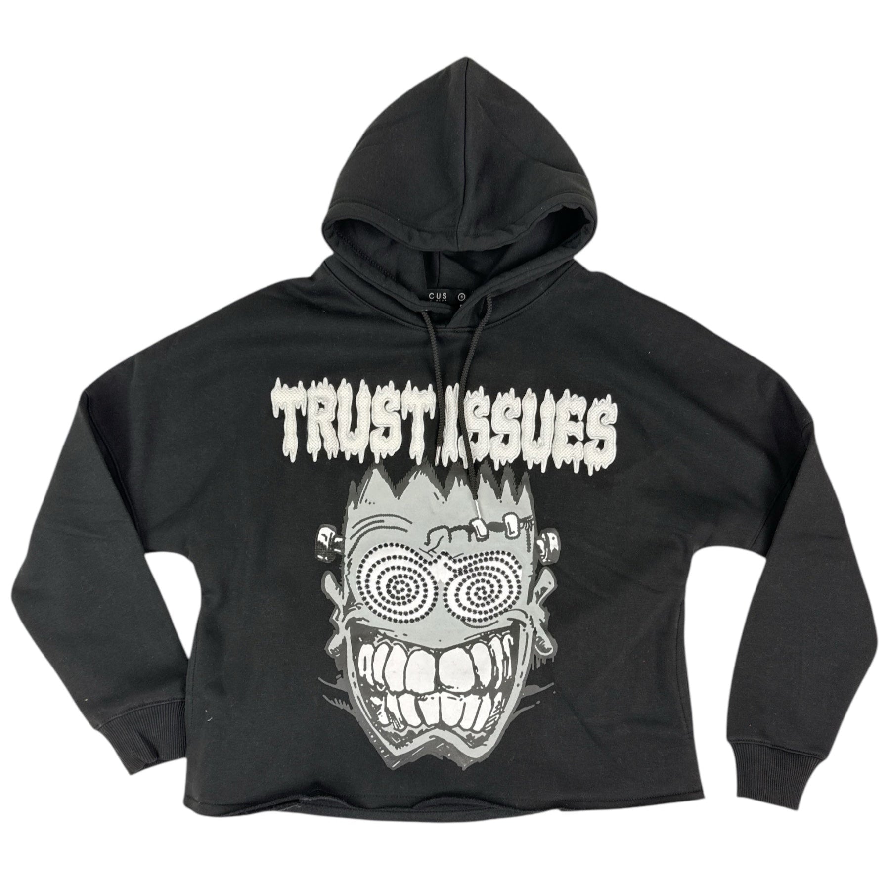 "Trust Issues" Cropped Hoodie - Black