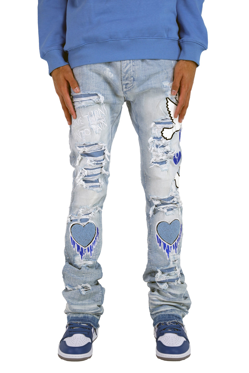 "Peace&Love" Stacked Denim - Blue