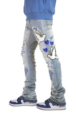 "Peace&Love" Stacked Denim - Blue