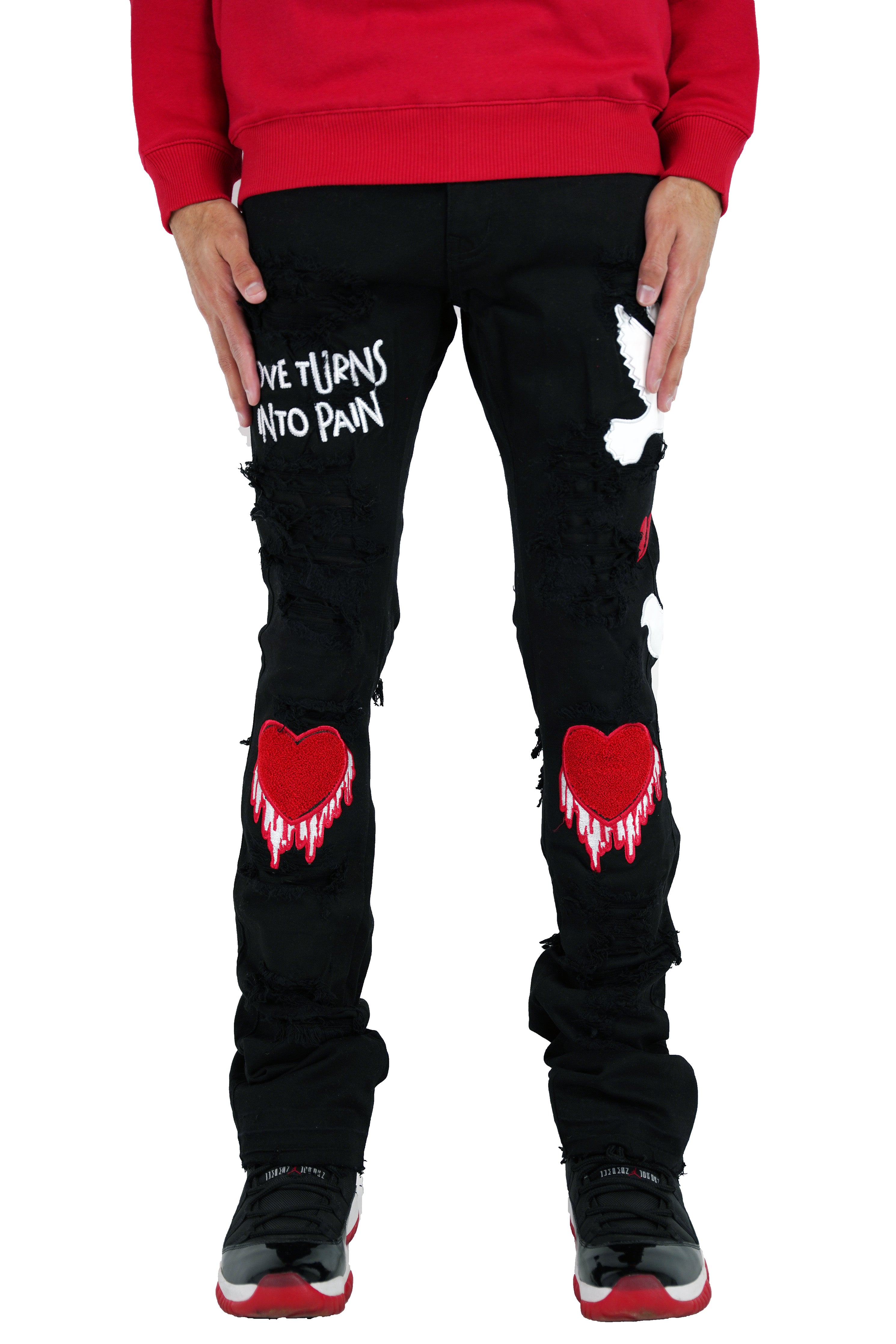 "Peace&Love" Stacked Denim - Black