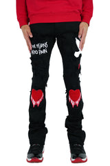 "Peace&Love" Stacked Denim - Black