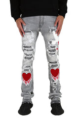 "Peace&Love" Stacked Denim - Grey