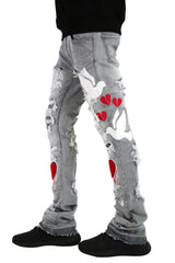 "Peace&Love" Stacked Denim - Grey