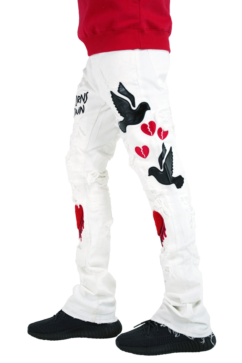 "Peace&Love" Stacked Denim - White