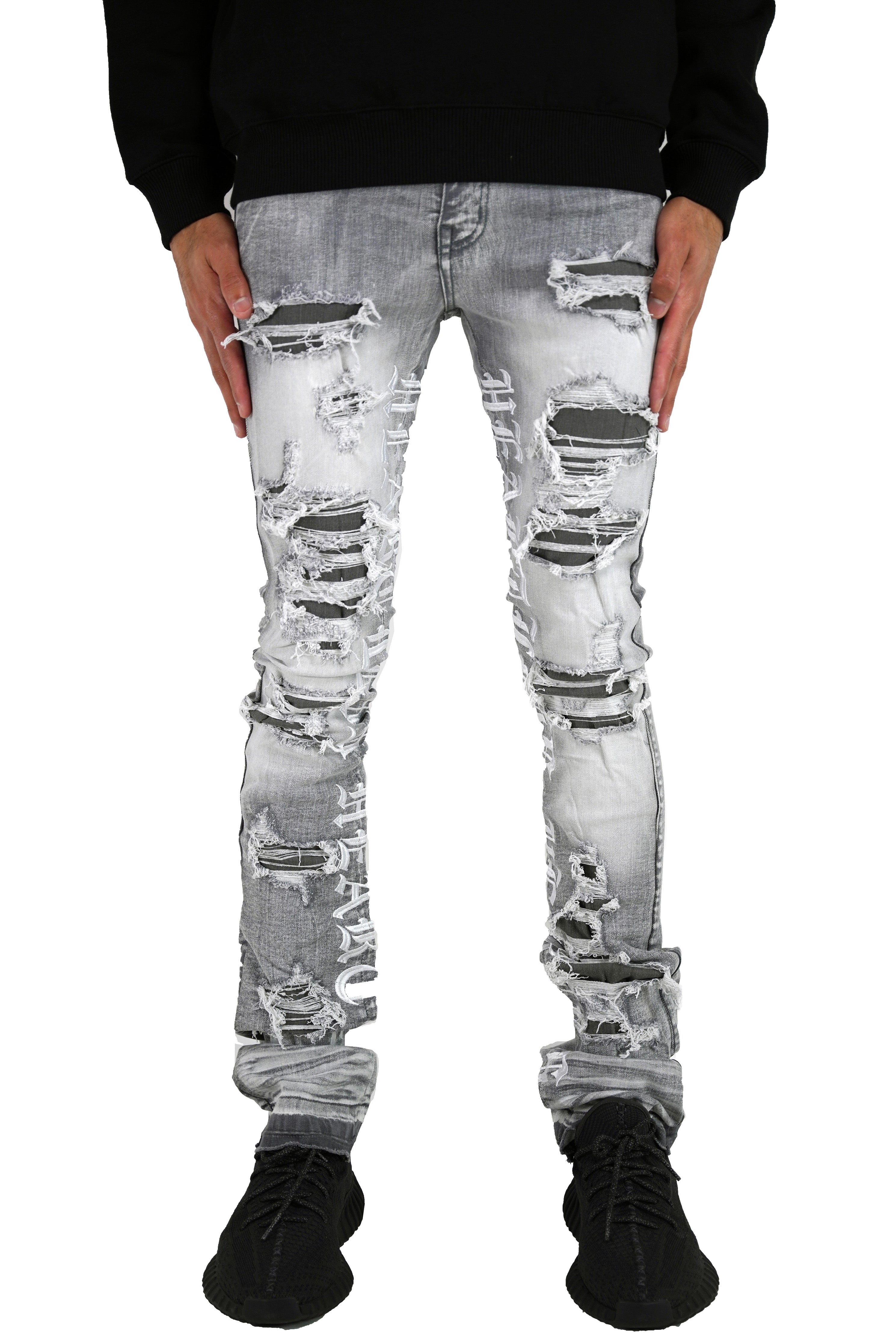 "Heartless" Stacked Denim - Grey