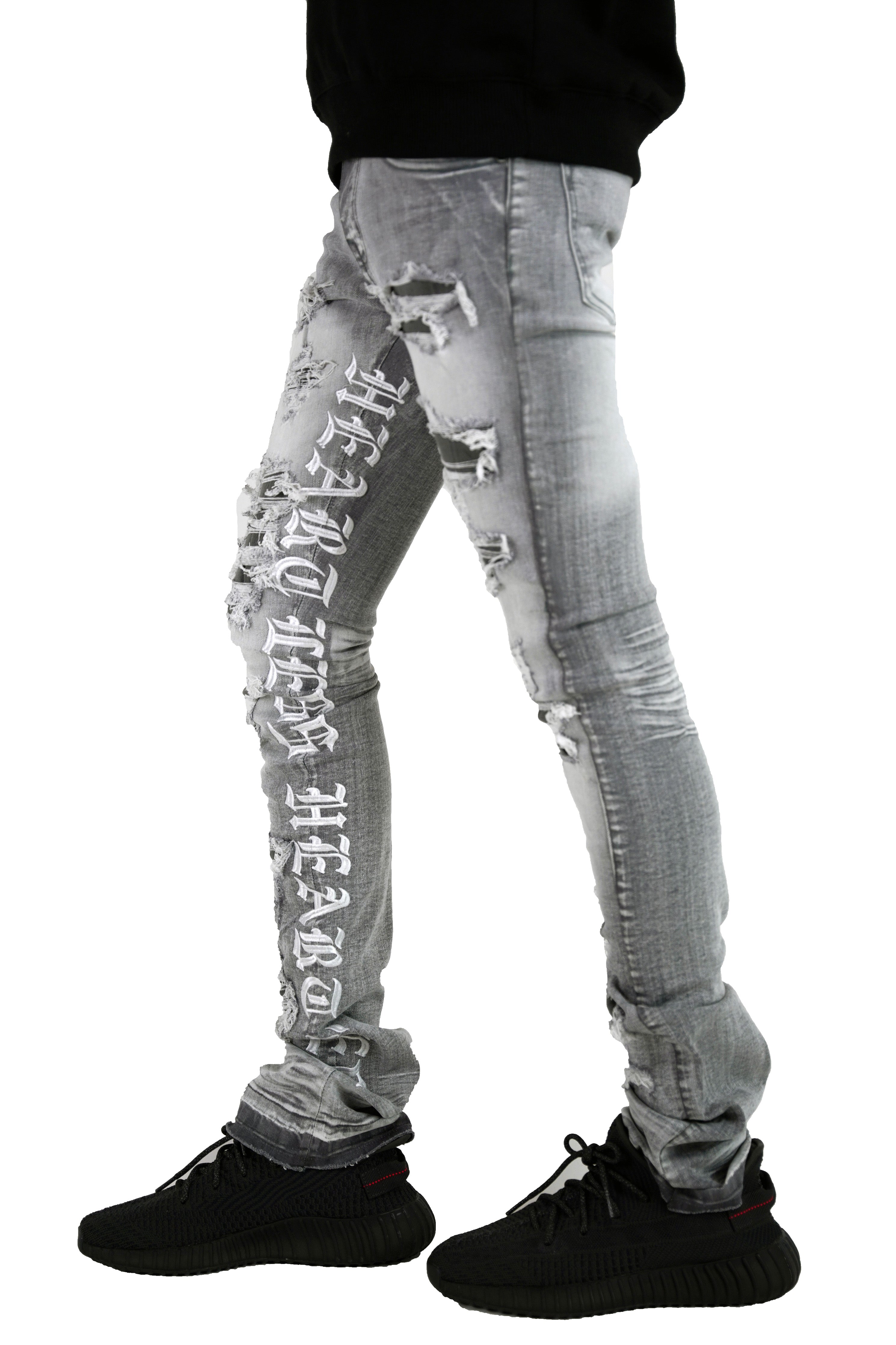 "Heartless" Stacked Denim - Grey