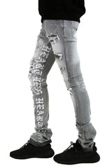 "Heartless" Stacked Denim - Grey