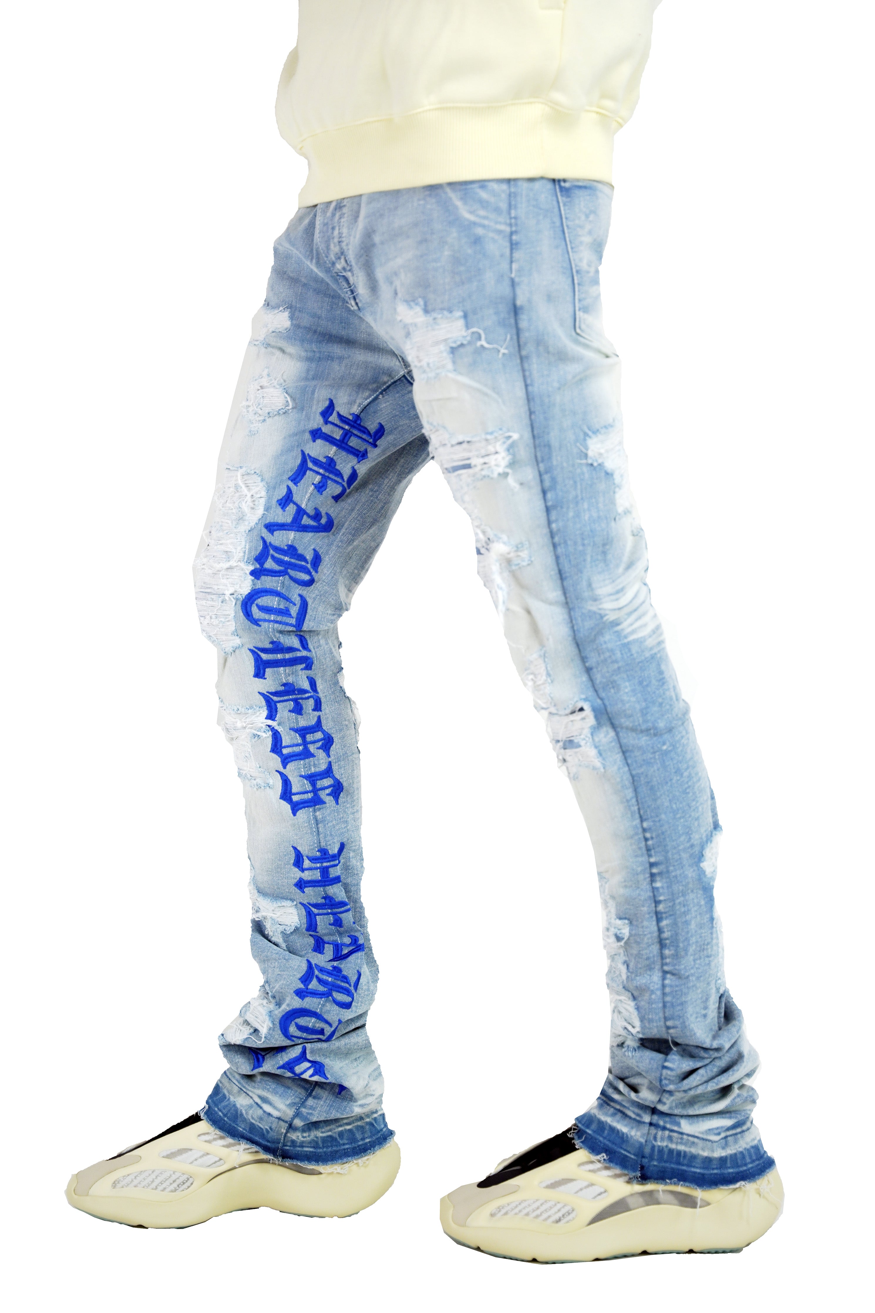 "Heartless" Stacked Denim - Lt Blue