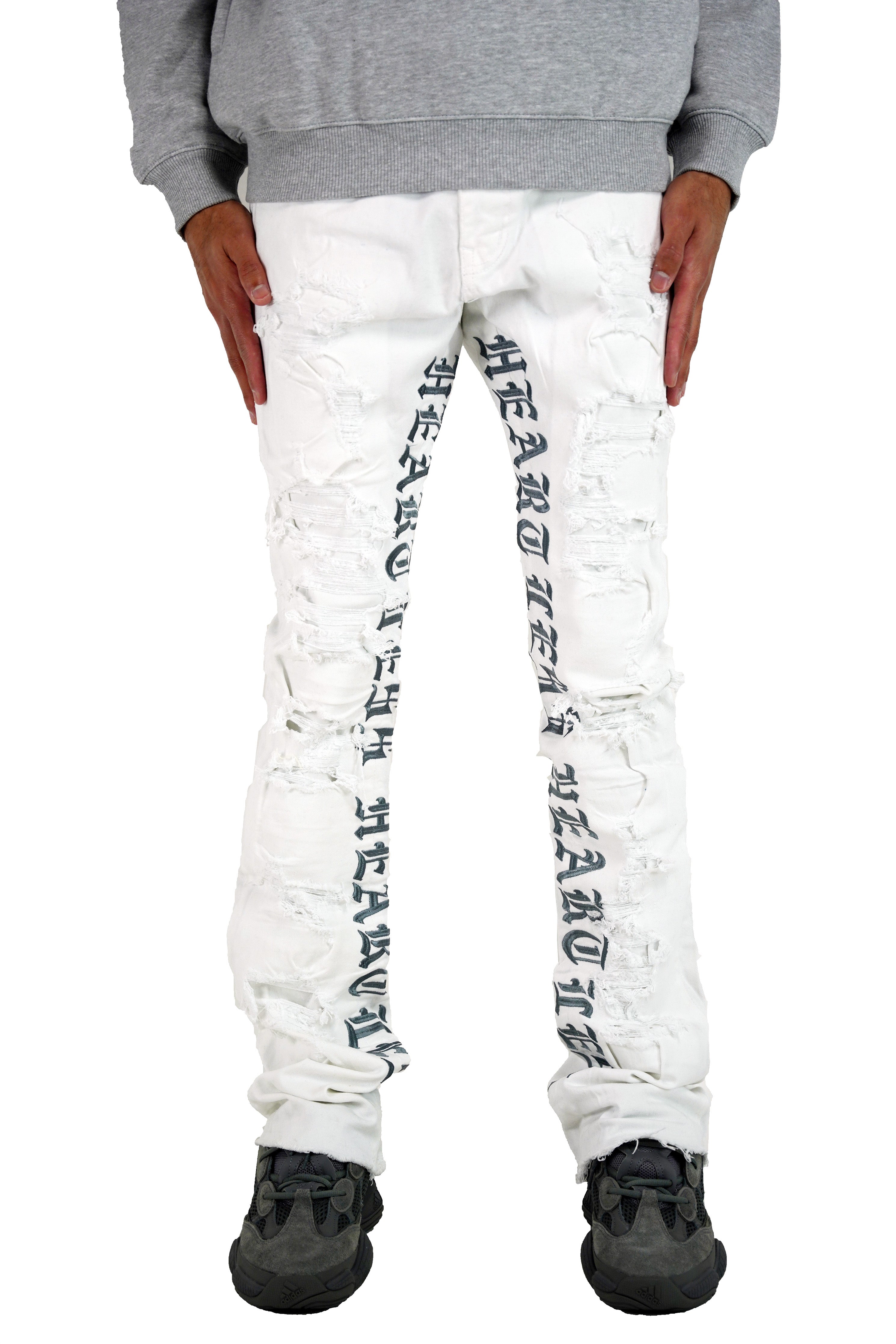 "Heartless" Stacked Denim - White