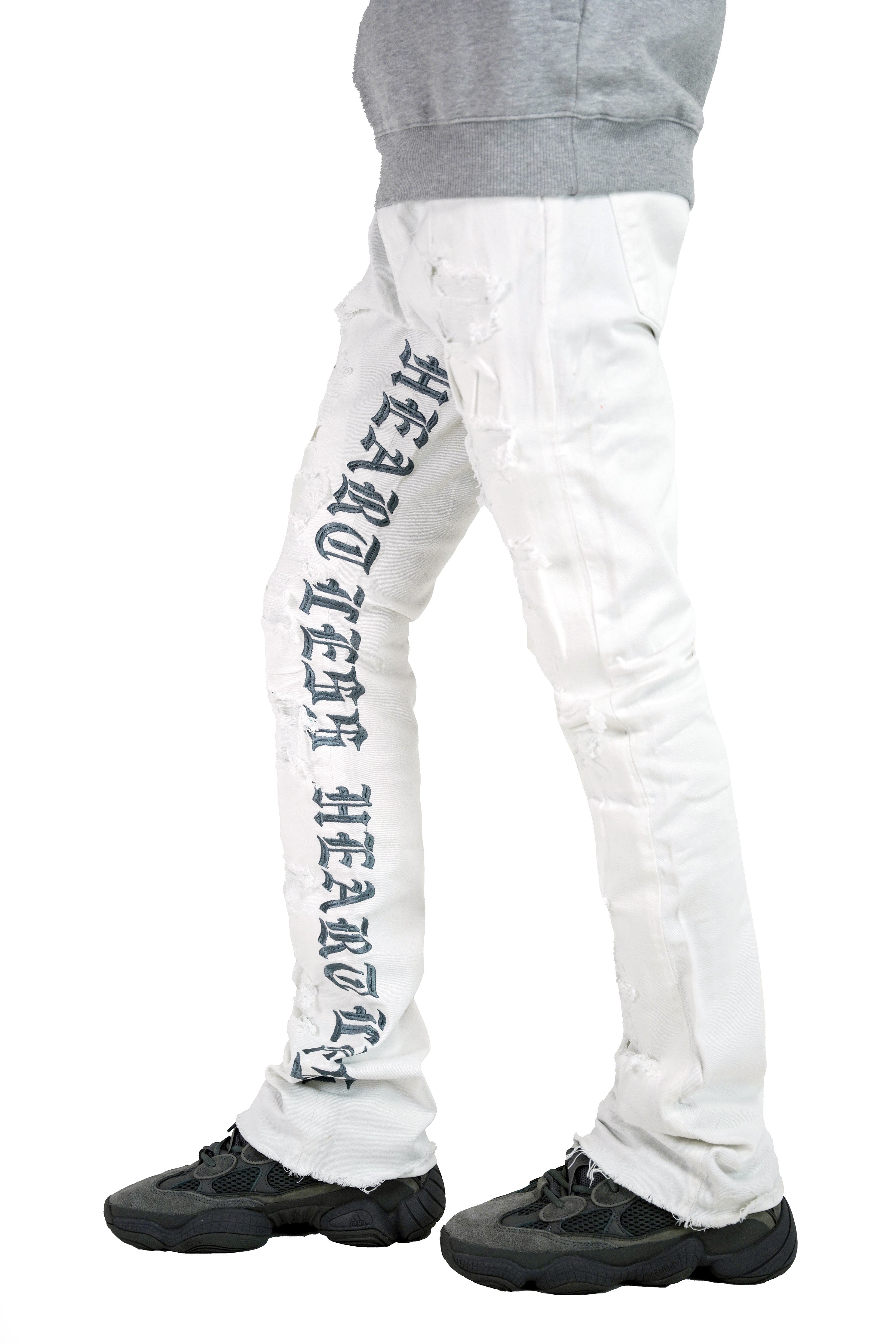 "Heartless" Stacked Denim - White