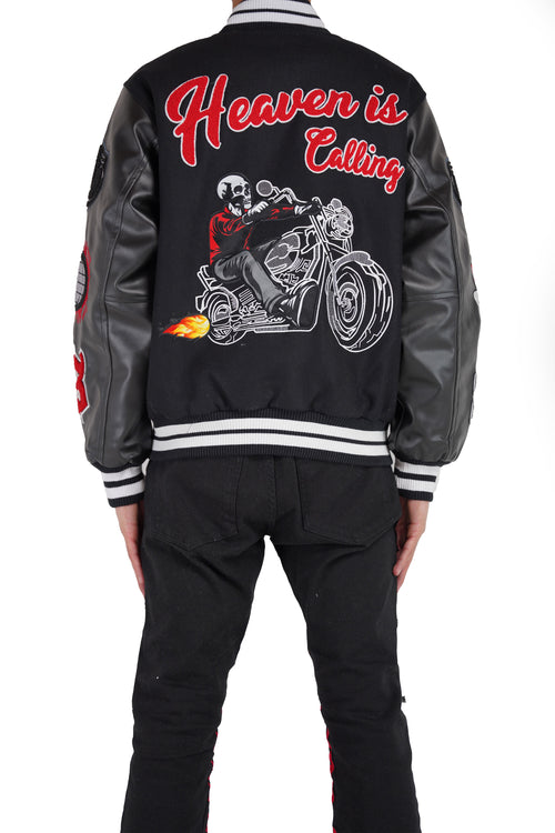 "Heaven is Calling" Varsity Jacket - Black