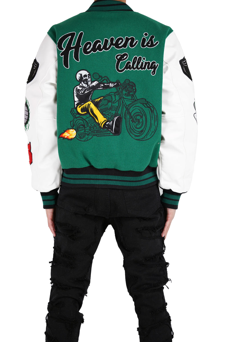 "Heaven is Calling" Varsity Jacket - Green